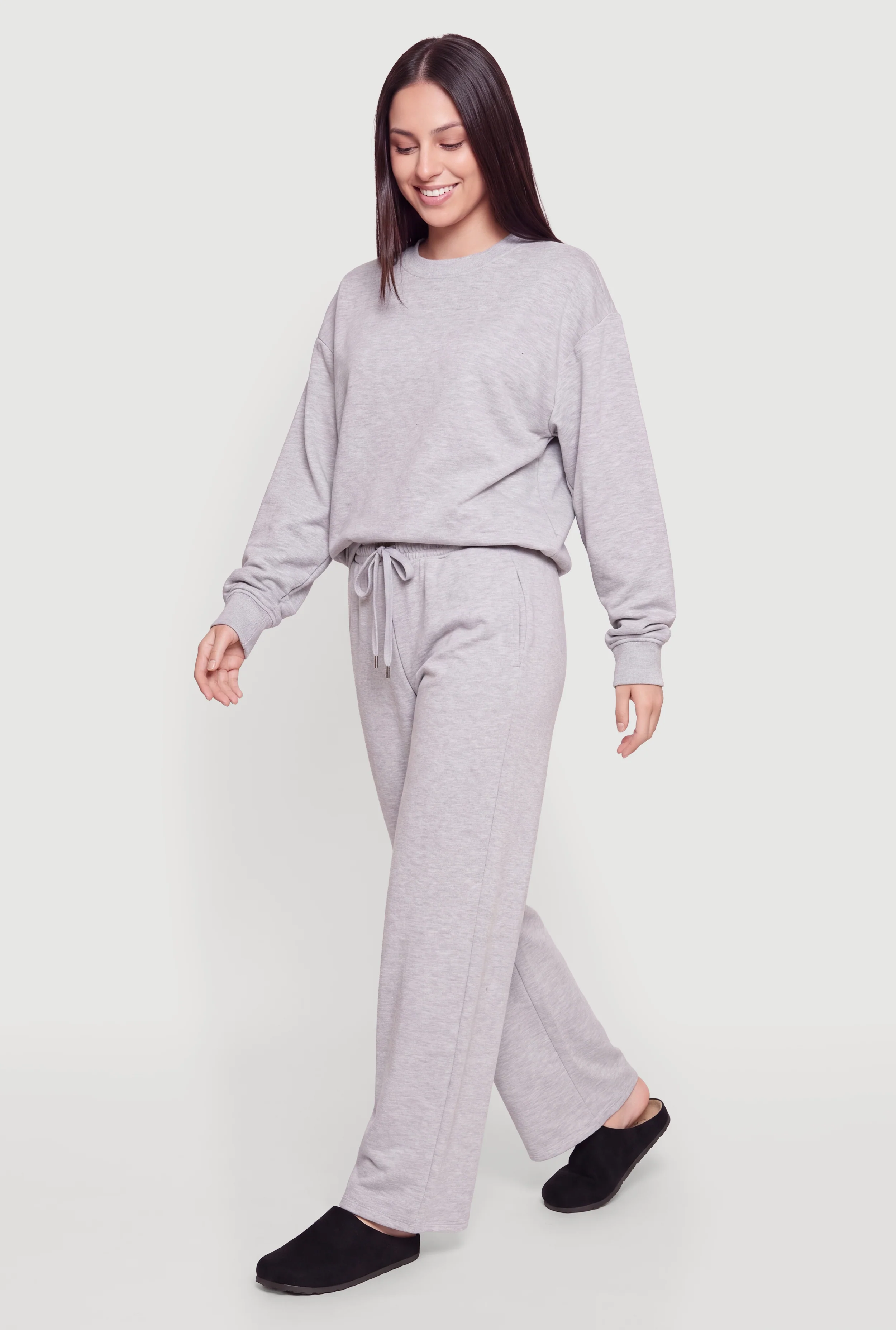 Drawstring Waist Fleece Lined Wide Leg Pants