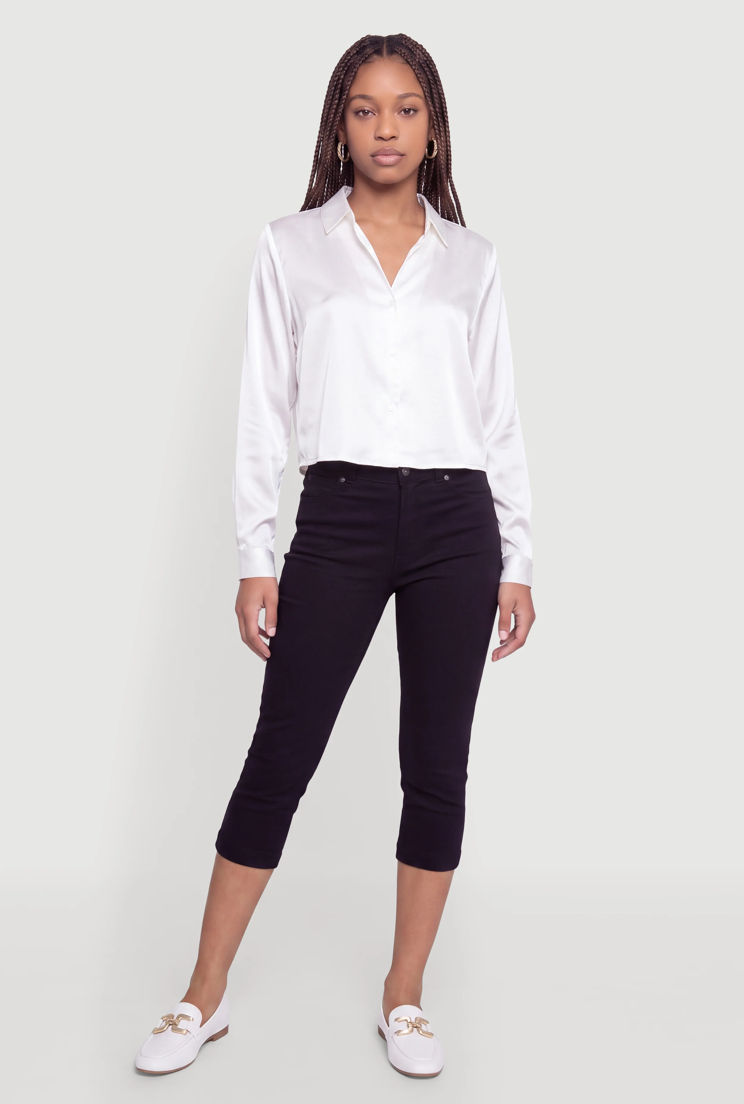 Satin Long Sleeve Button Front Boxy Shirt