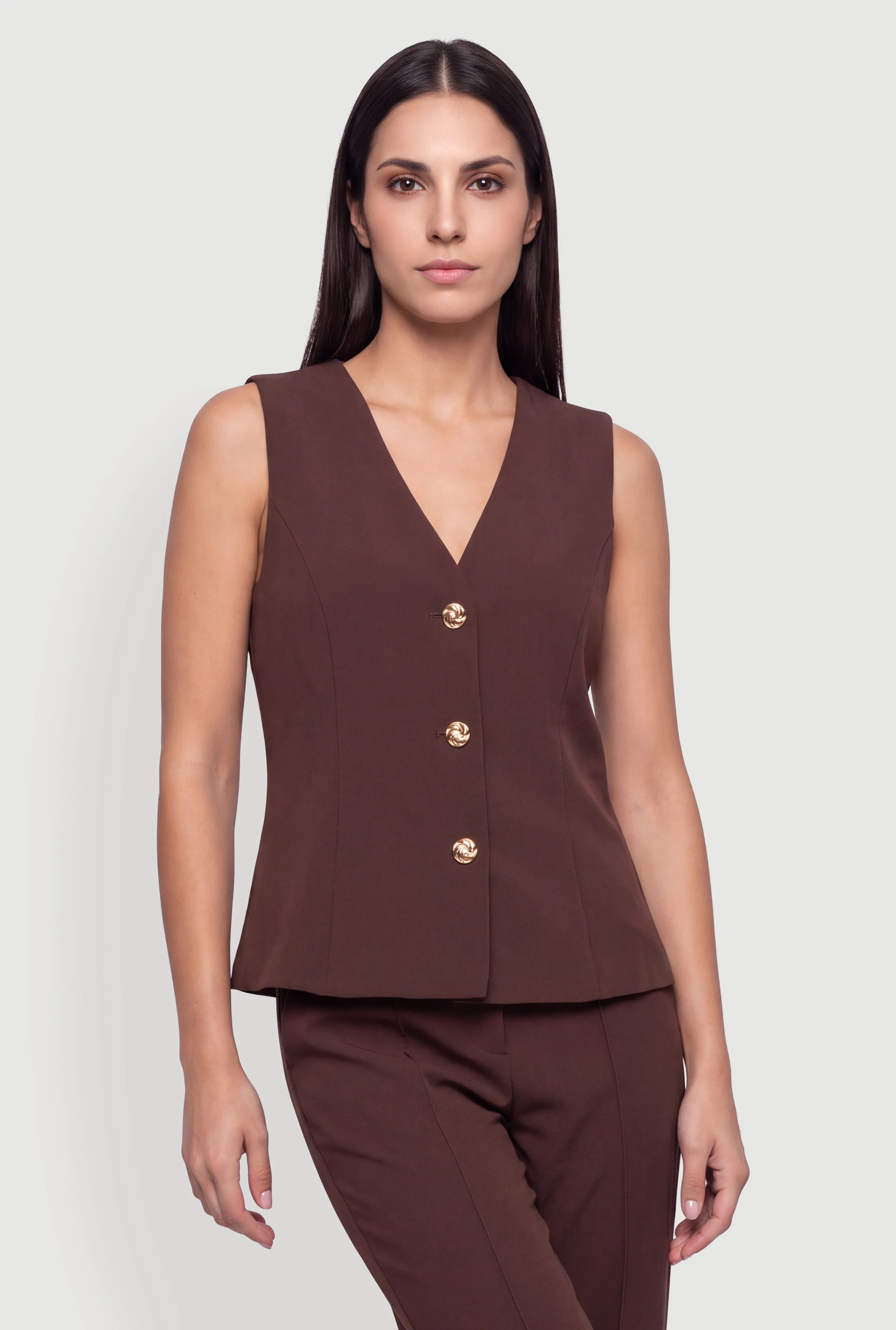 Crepe Knit V-Neck Metallic Button Front Blazer Vest