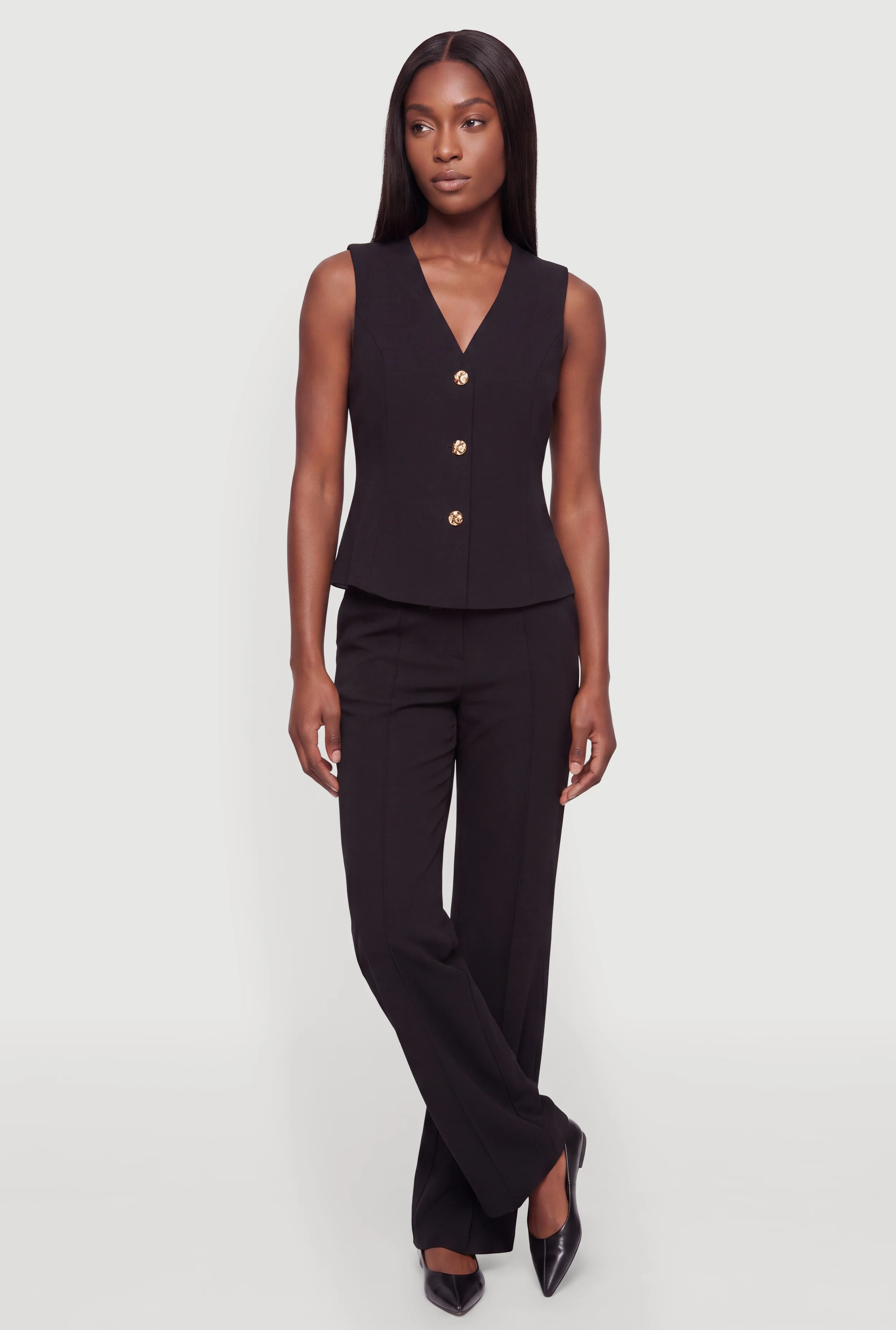 Crepe Knit Elastic Waist Pintuck Detail Dress Pants