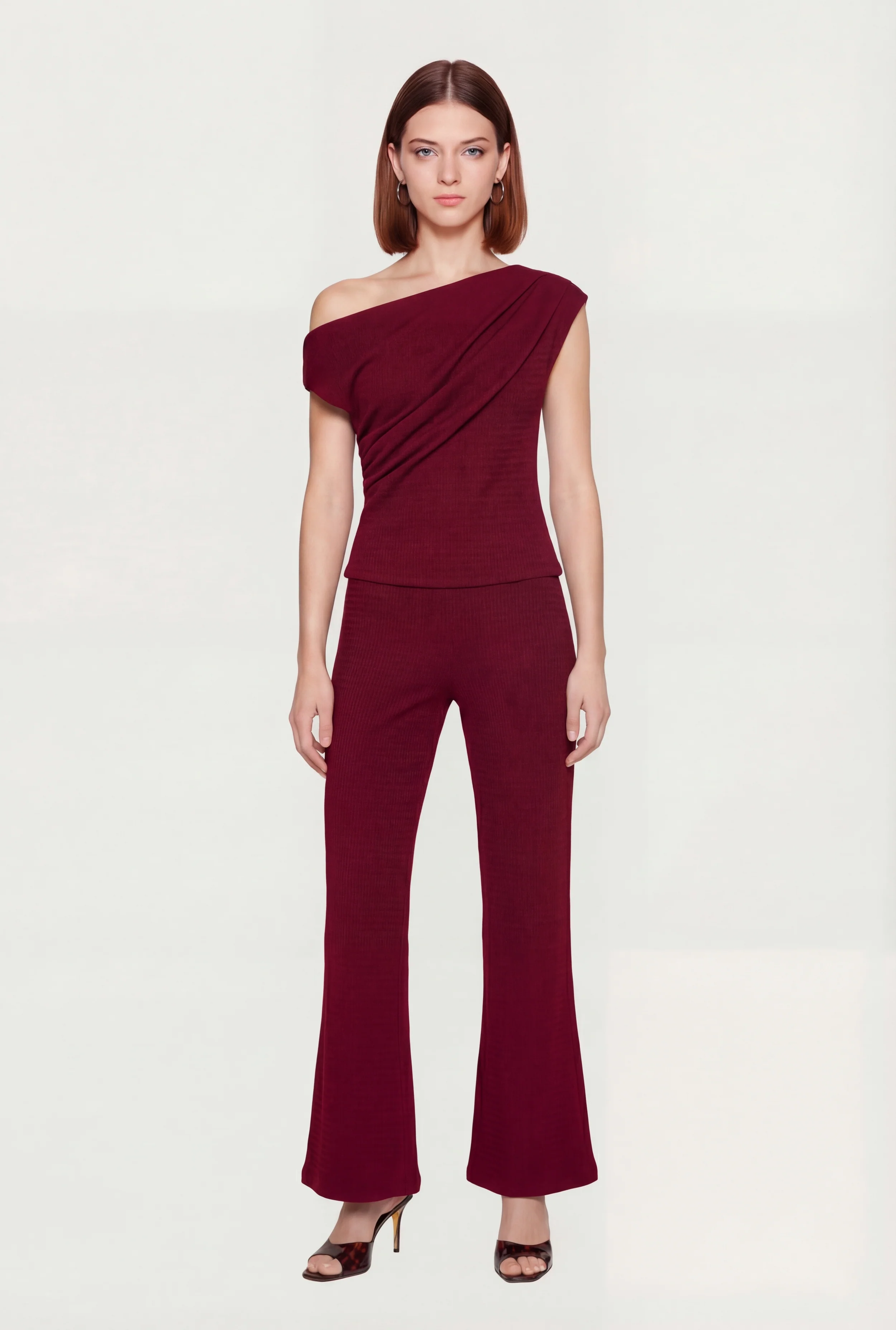 Textured Knit Flare Leg Pants