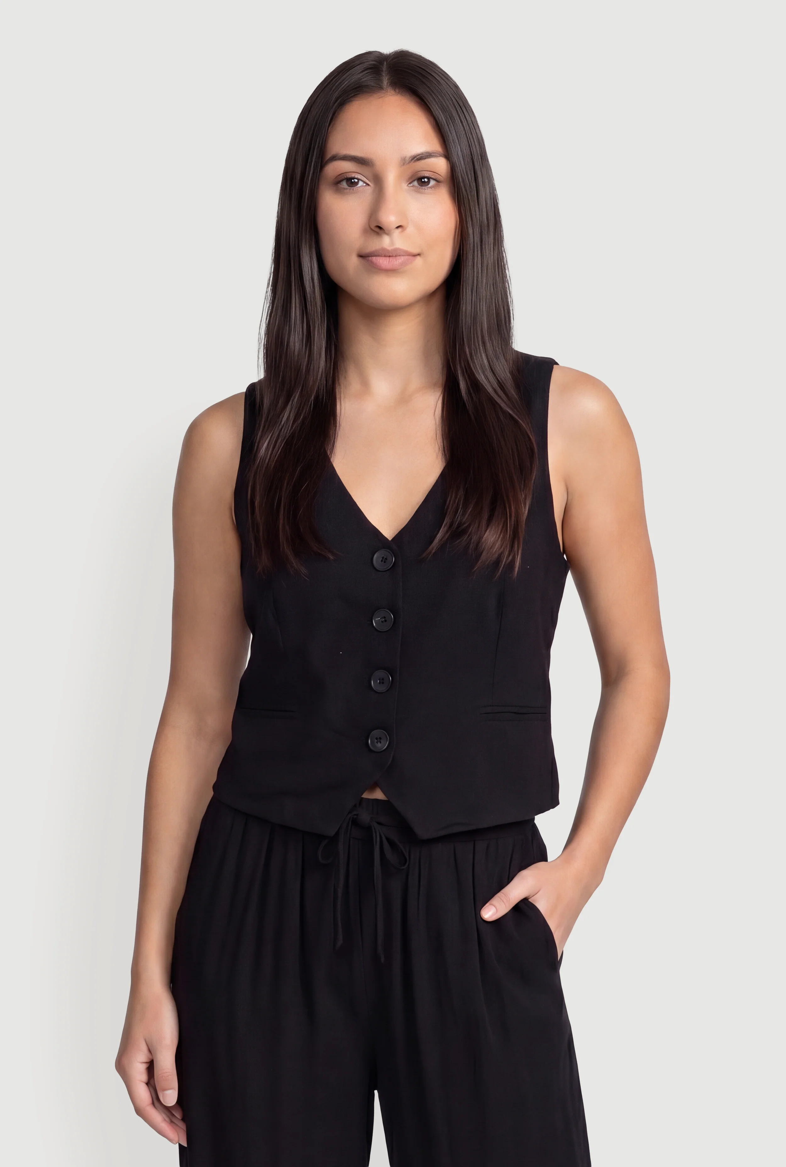 Linen Button Front Blazer Vest