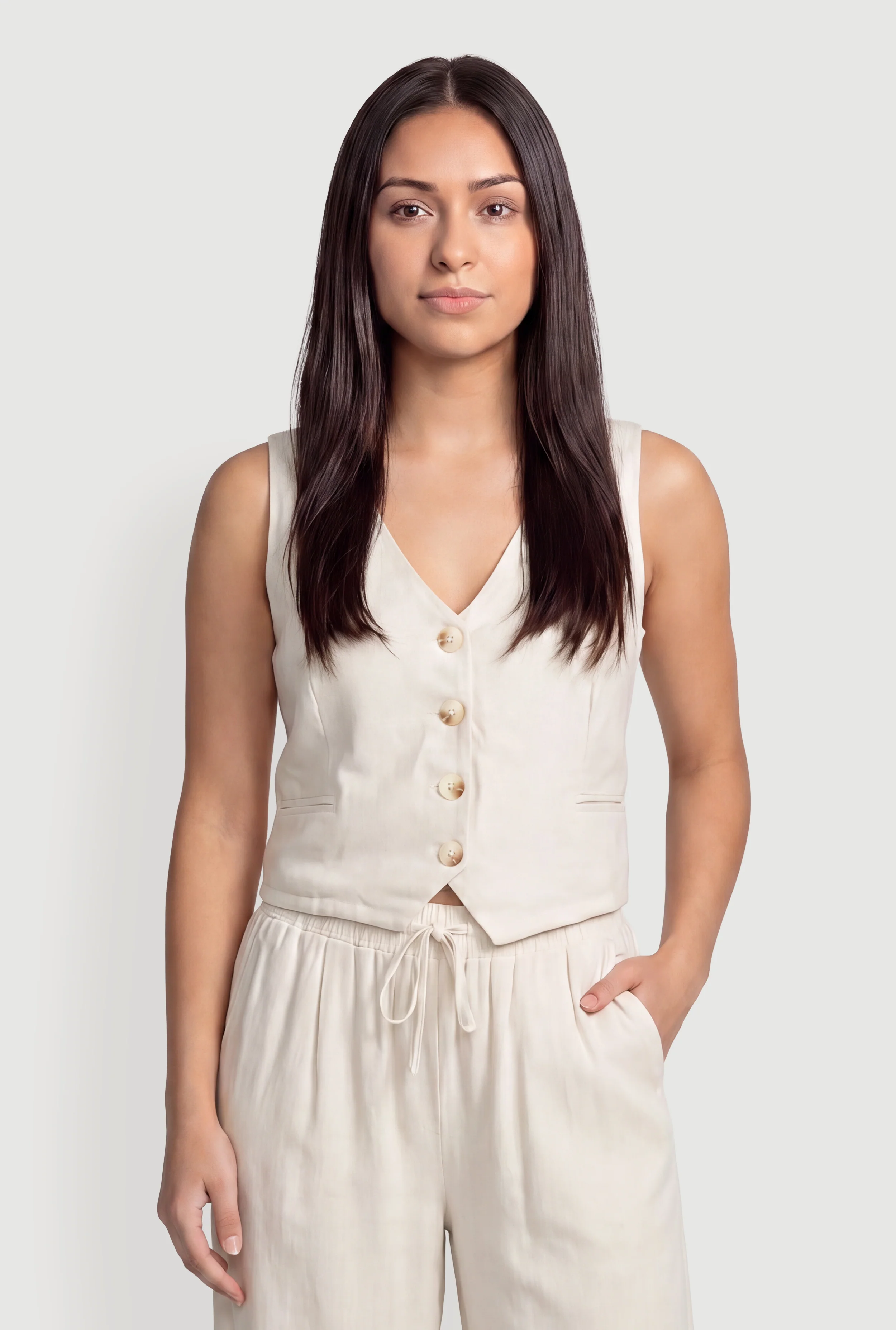 Linen Button Front Blazer Vest