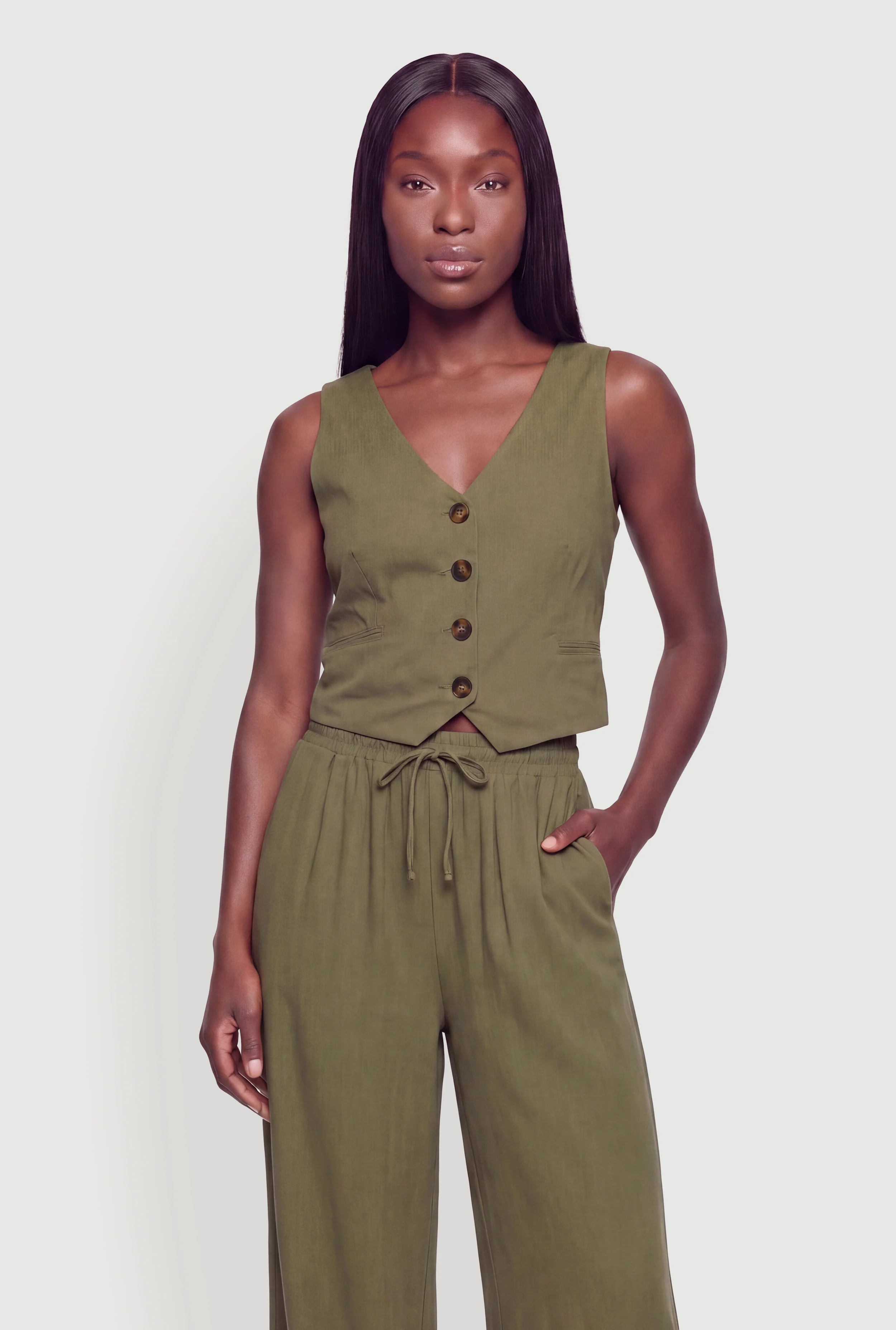 Linen Button Front Blazer Vest