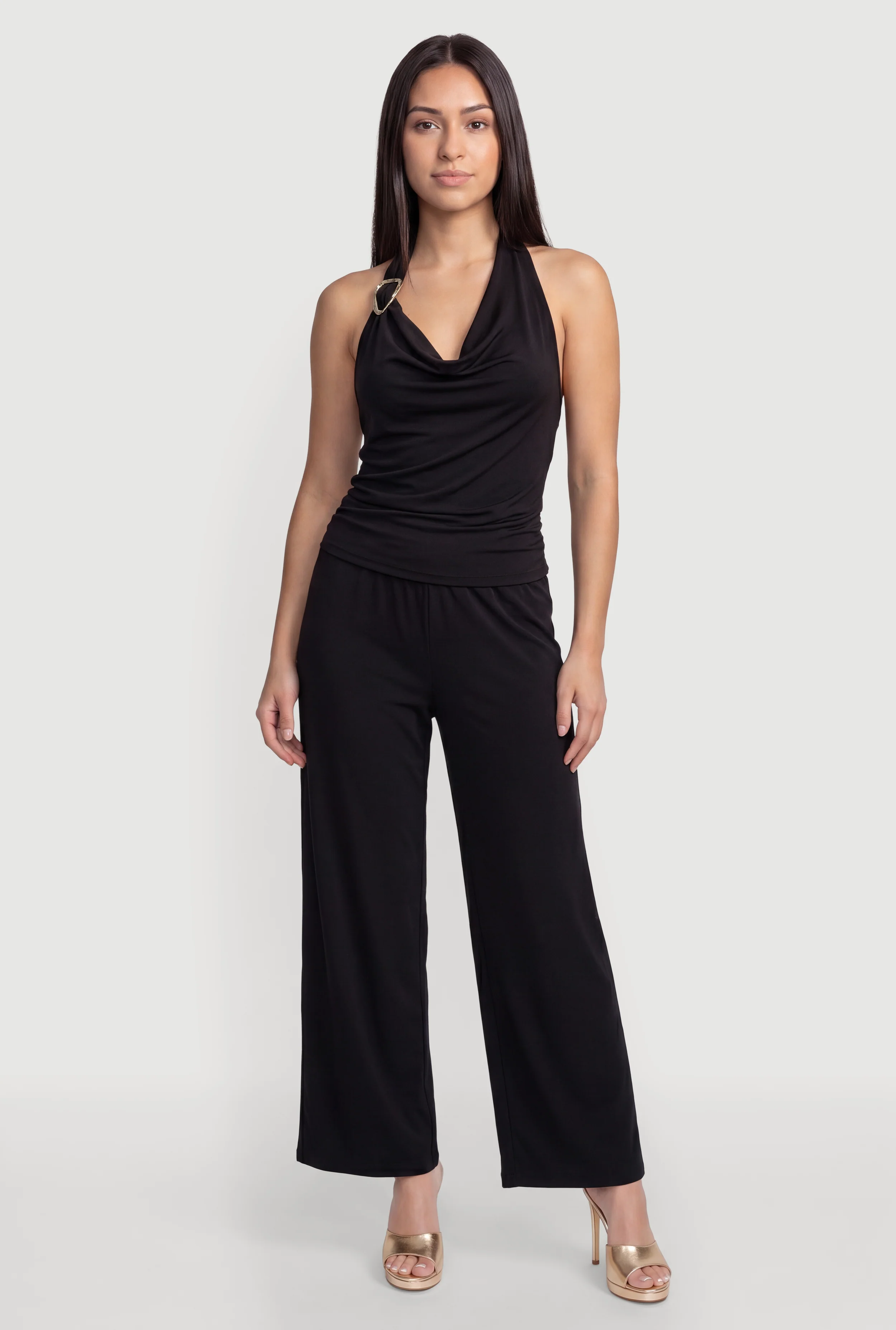 High Waisted Pull On Wide Leg Dress Pants