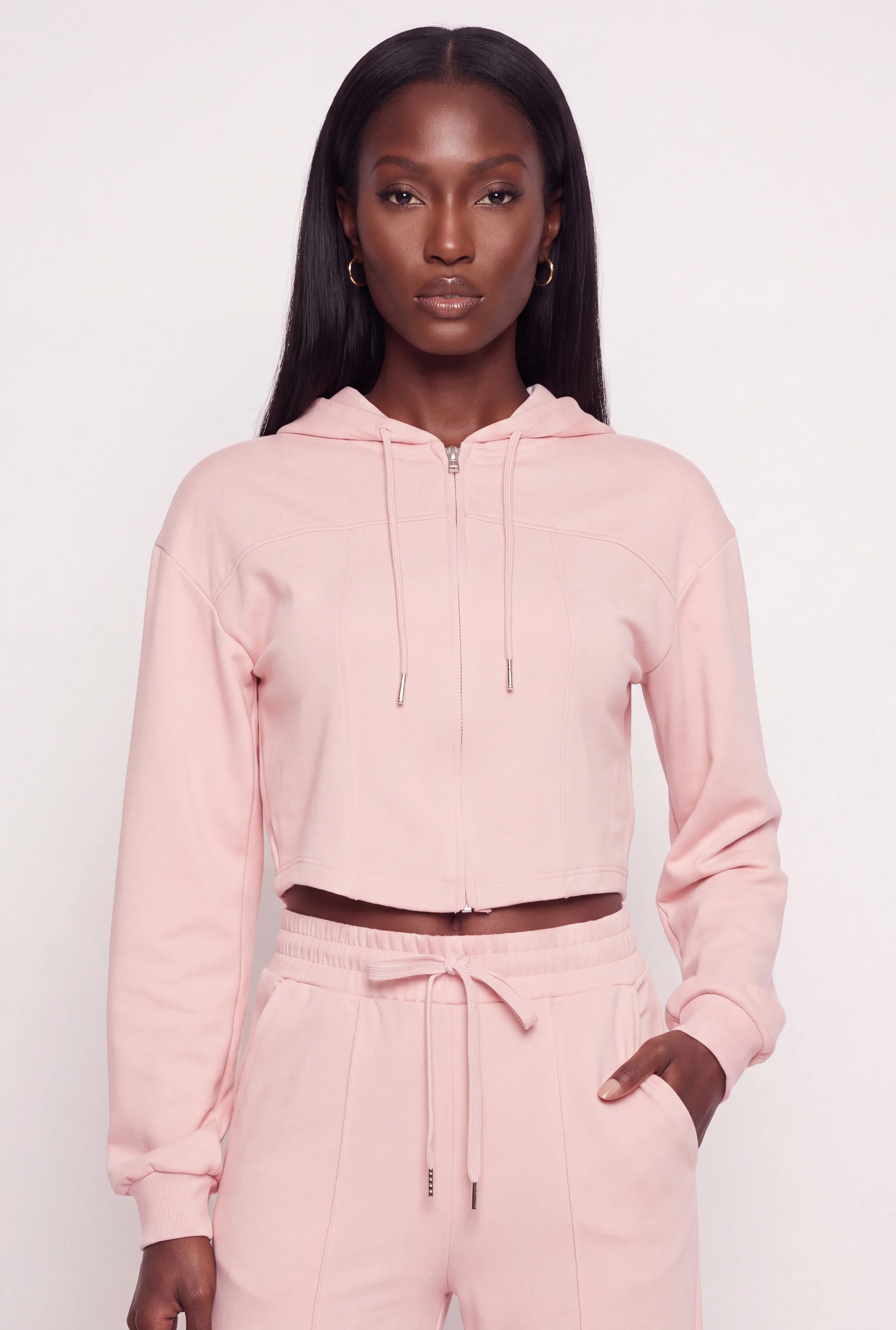 Drop Shoulder Cropped Hooded Sweatshirt