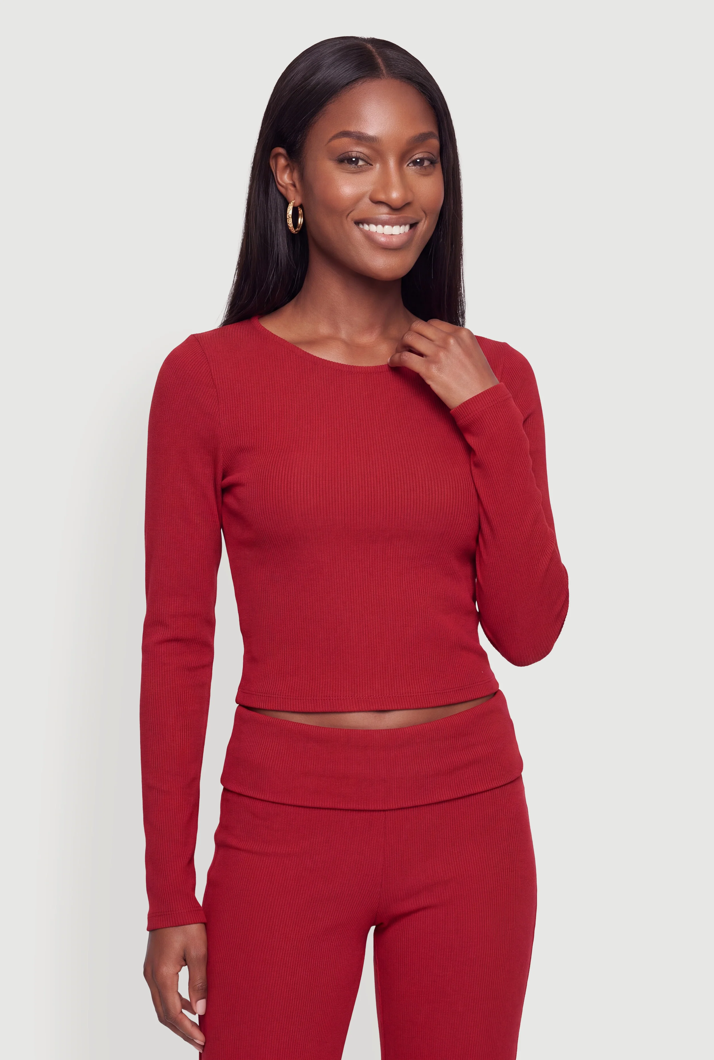 Ribbed Knit Basic Long Sleeve Top