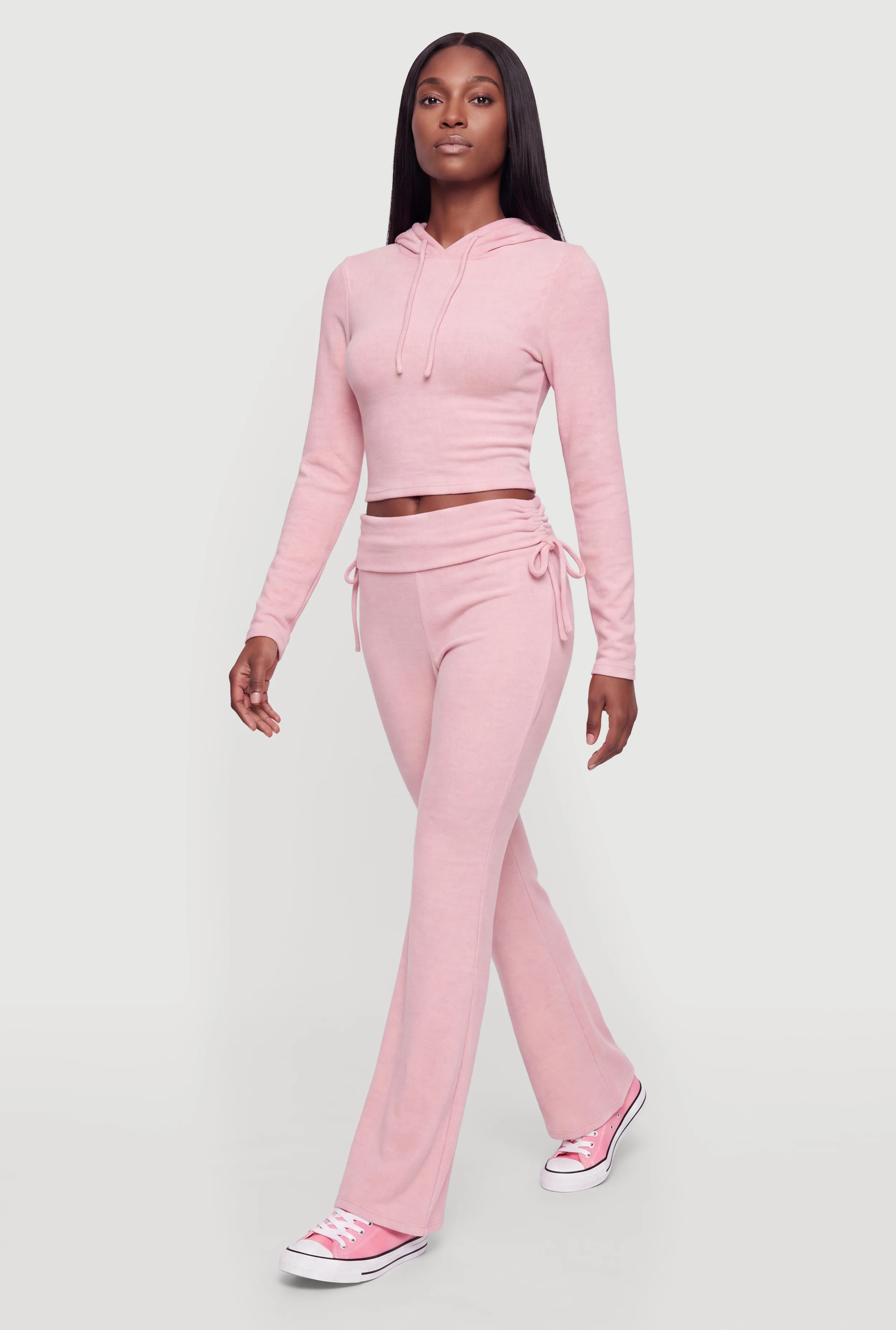 Brushed Knit Flare Leg High Waisted Casual Pants