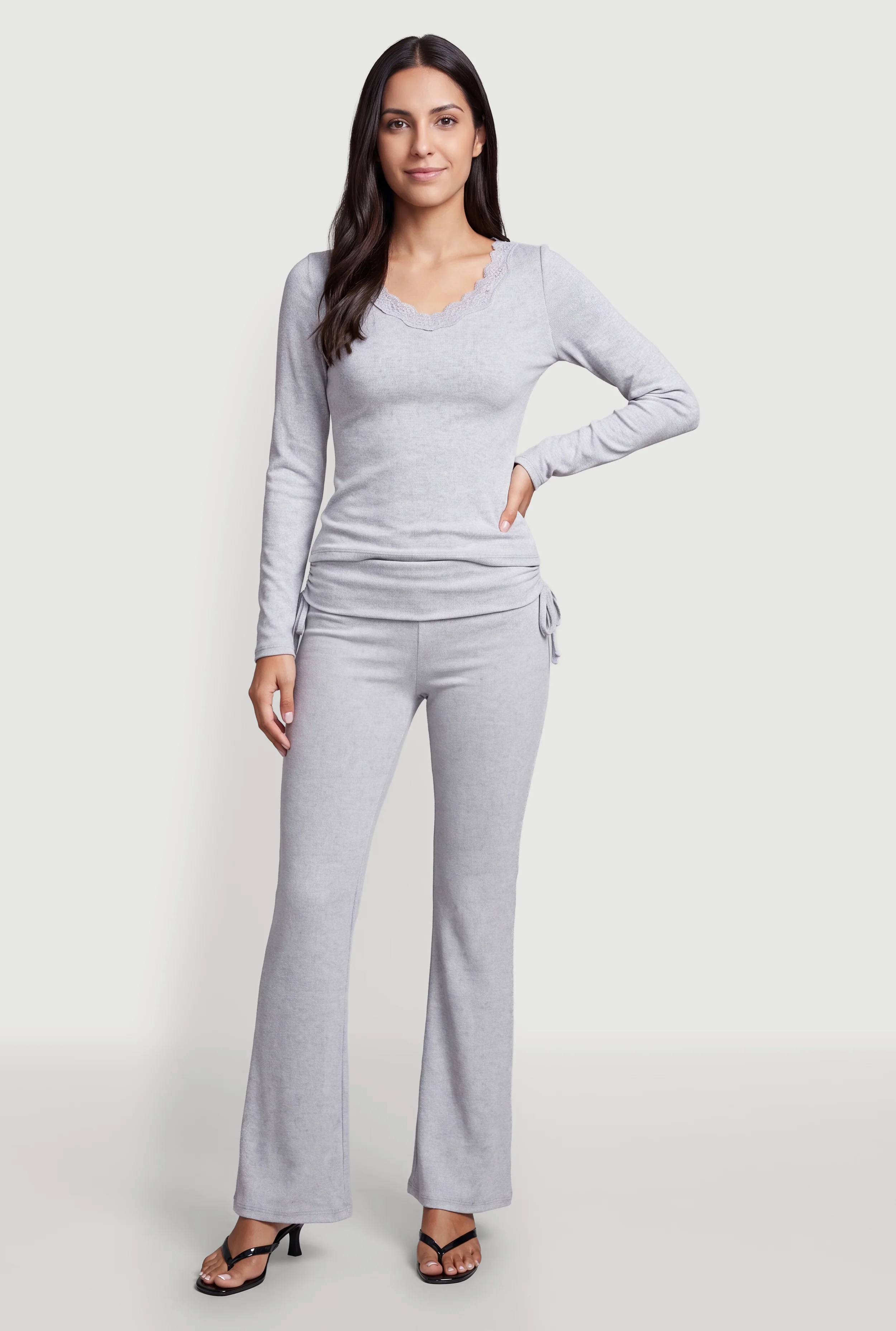 Side Tie Fold Over Flare Leg Pants