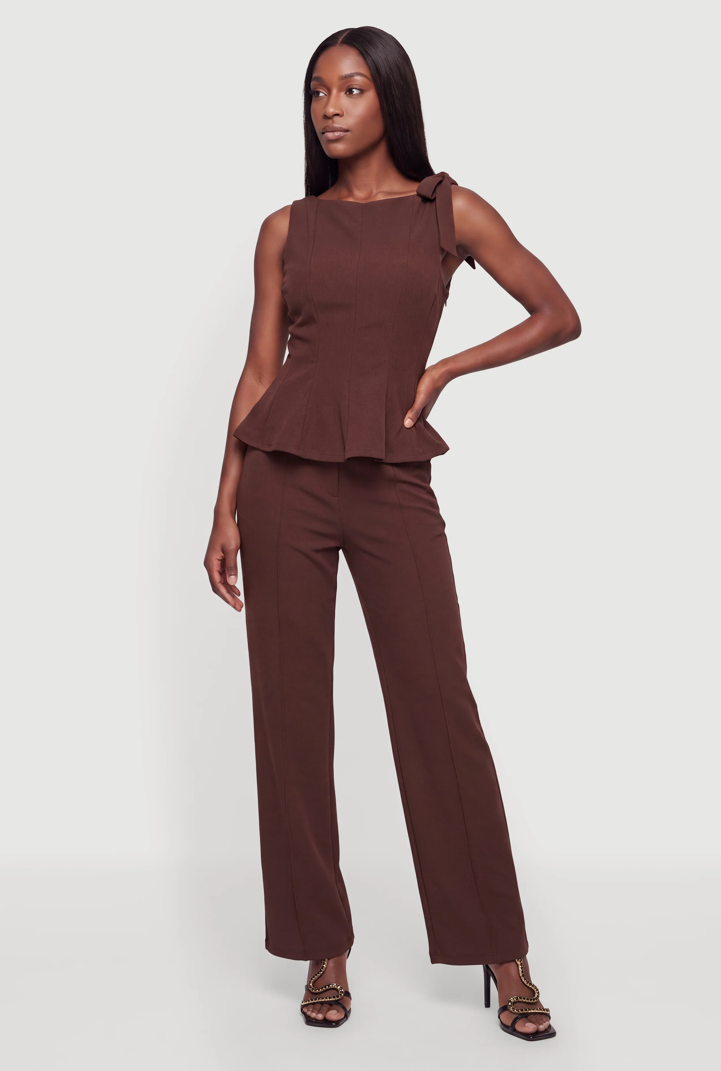 Pintuck Detail Mid Rise Wide Leg Dress Pants