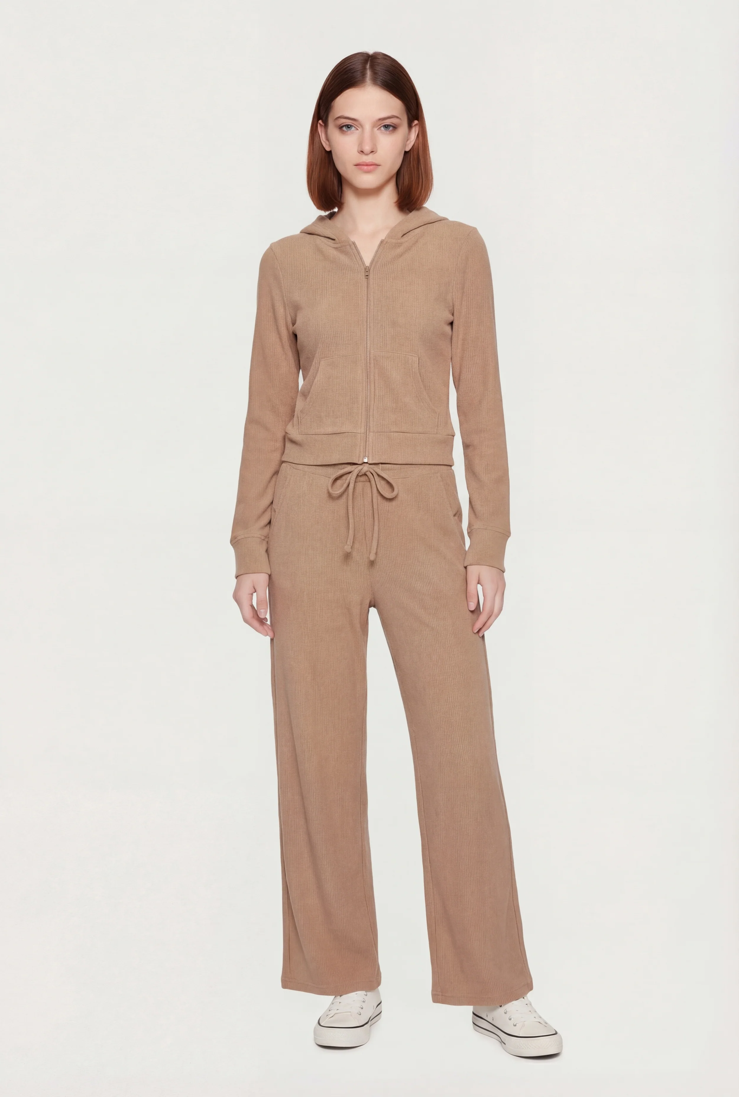 Waffle Knit Drawstring Waist Pants