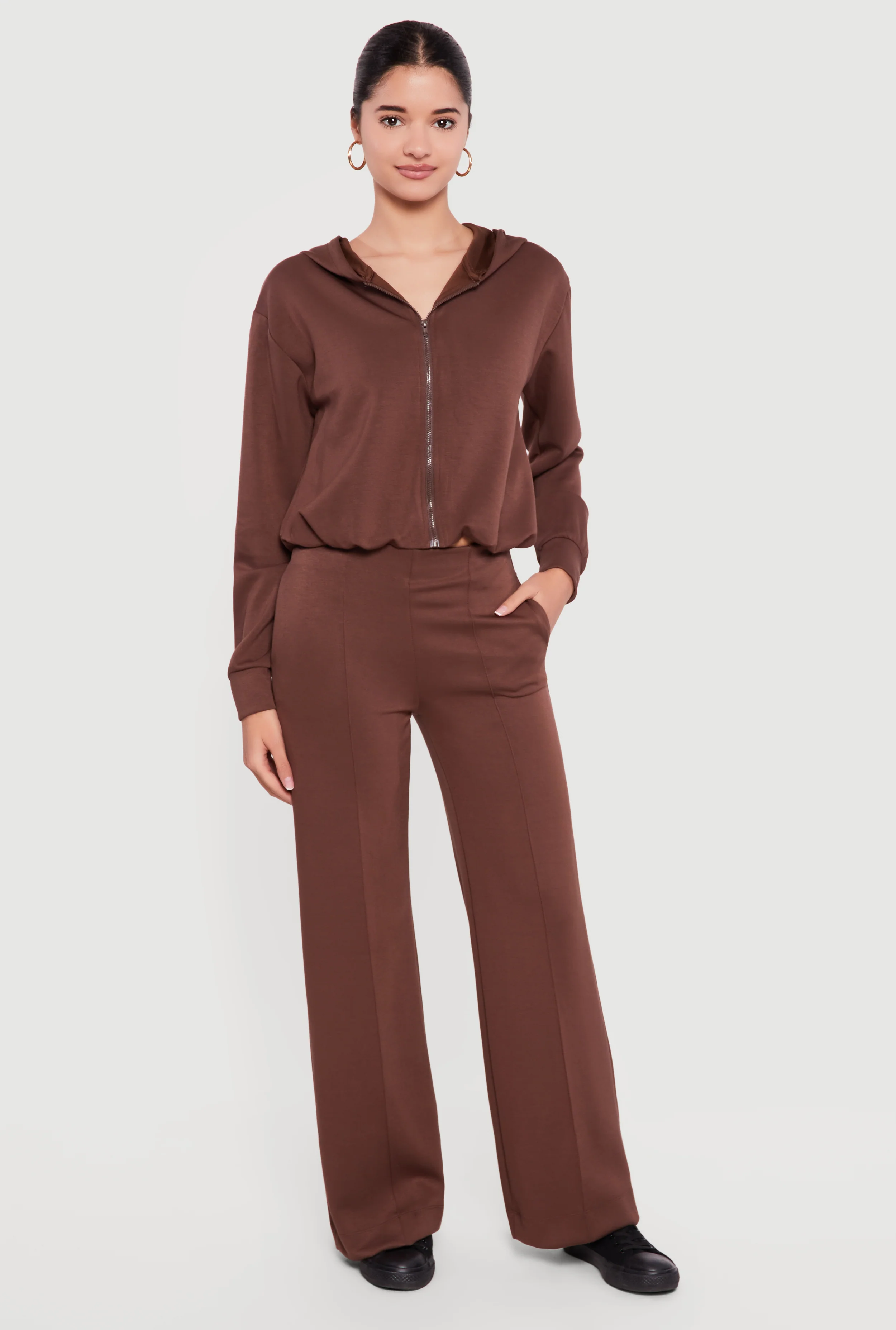 High Waisted Pintuck Detail Straight Leg Pants