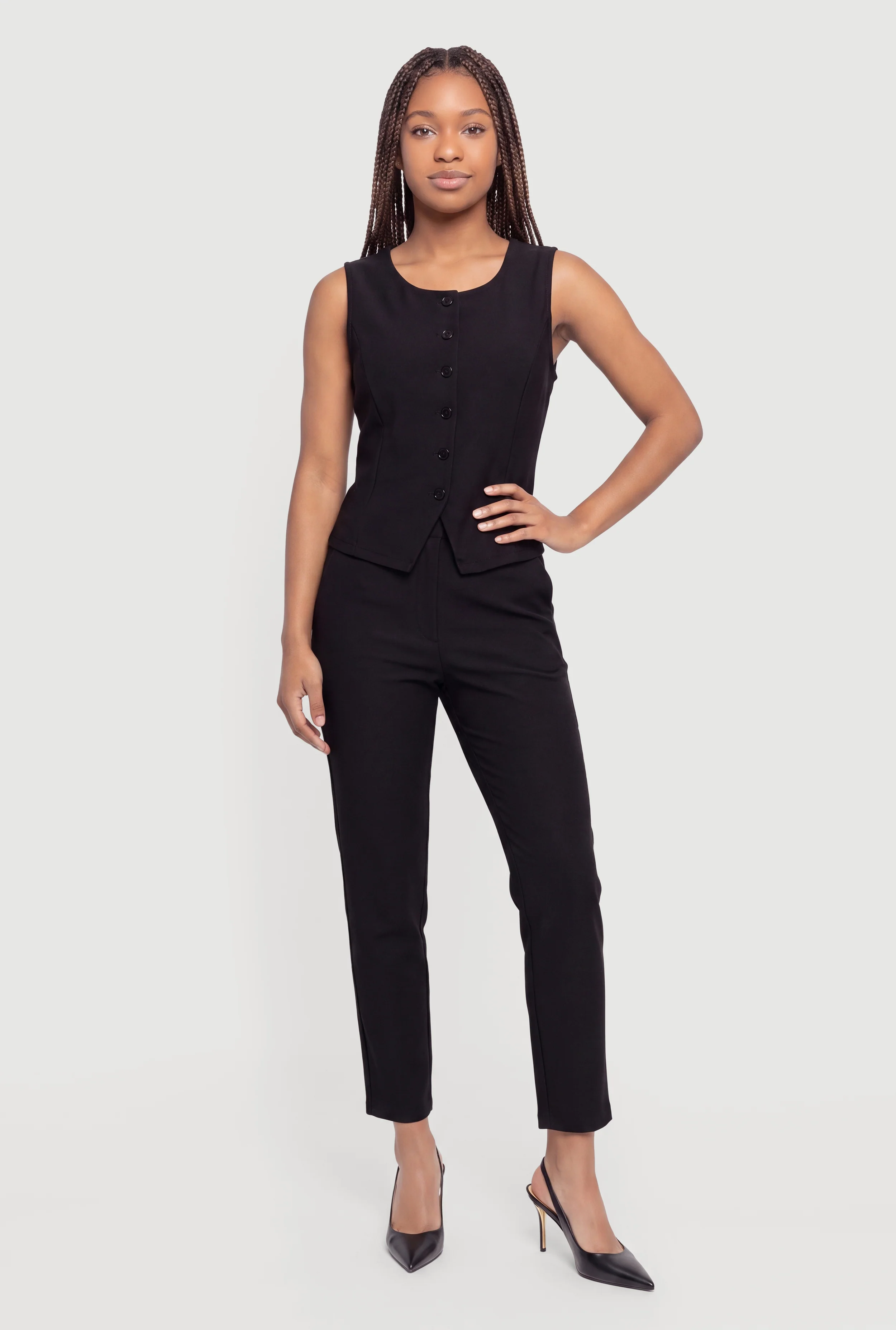 Button Front Blazer Vest and Dress Pants