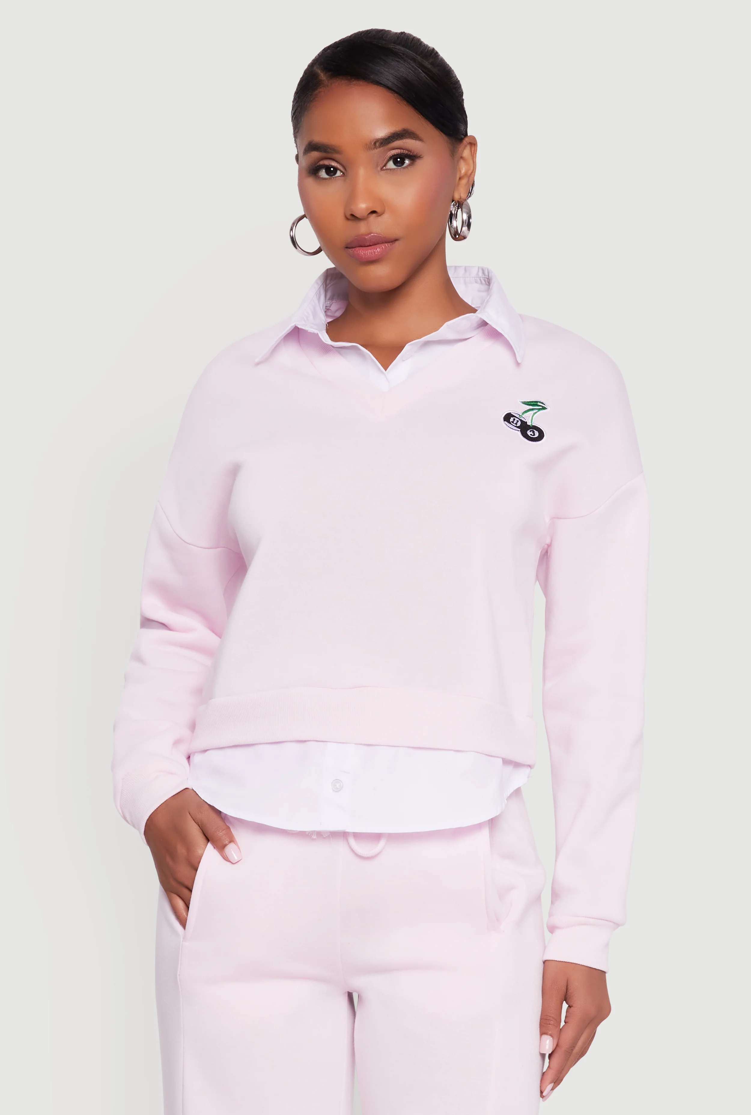 Graphic Detail Layered Look Shirt Collar Sweatshirt