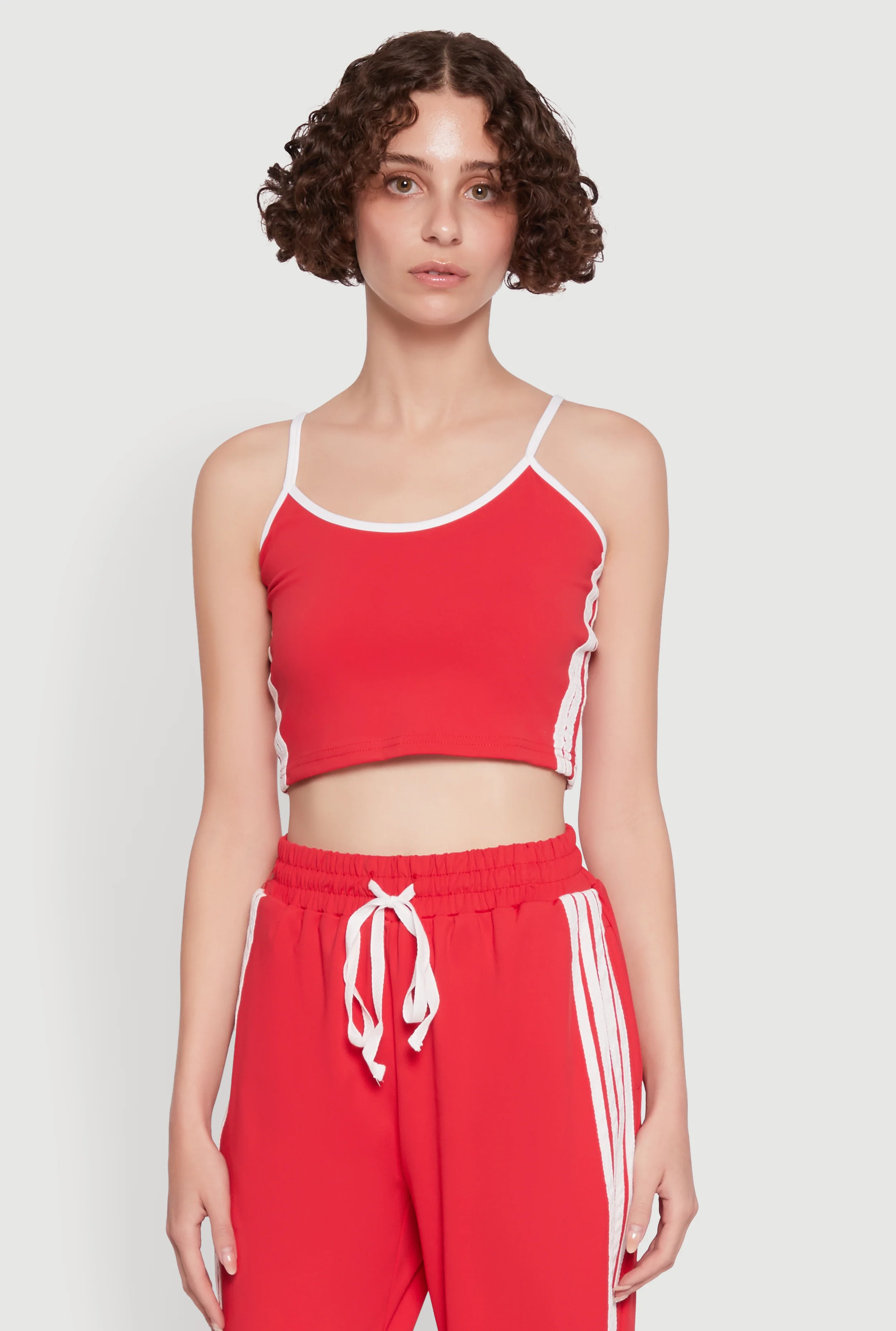 Stylish Contrast Trim Cropped Cami with Varsity Stripes