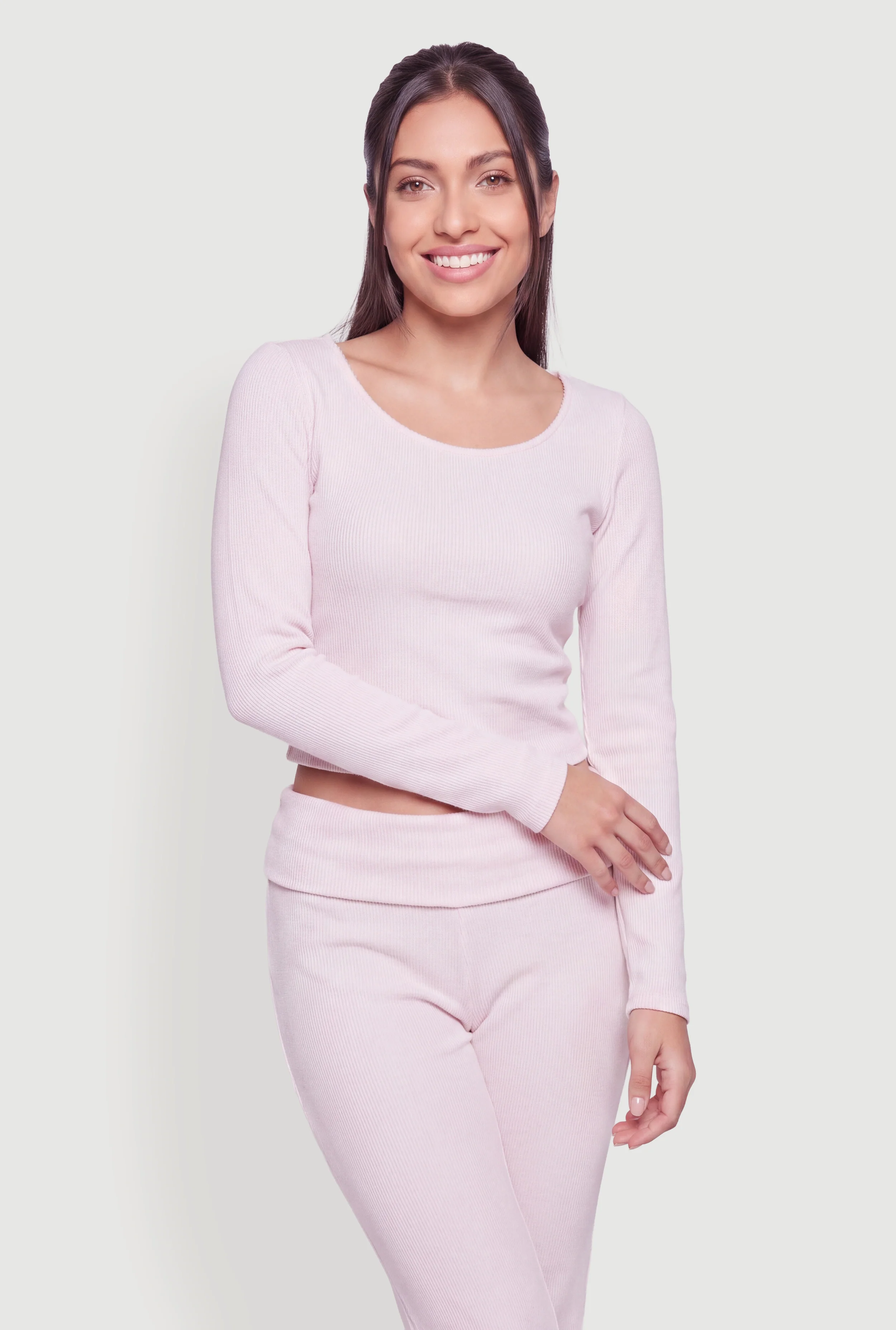 Brushed Knit Side Ruched Long Sleeve Top