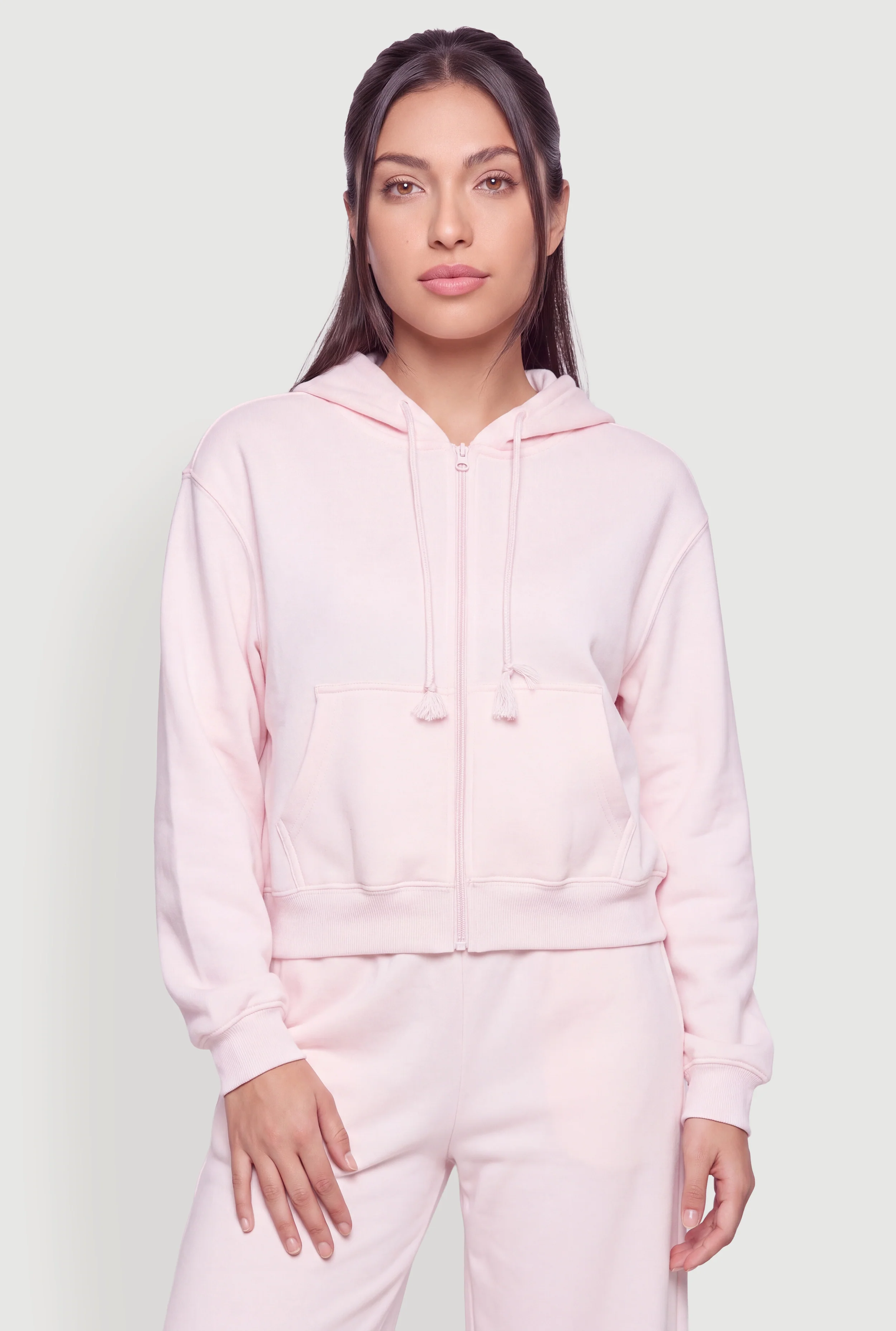 Fleece Lined Zip Front Drawstring Hoodie
