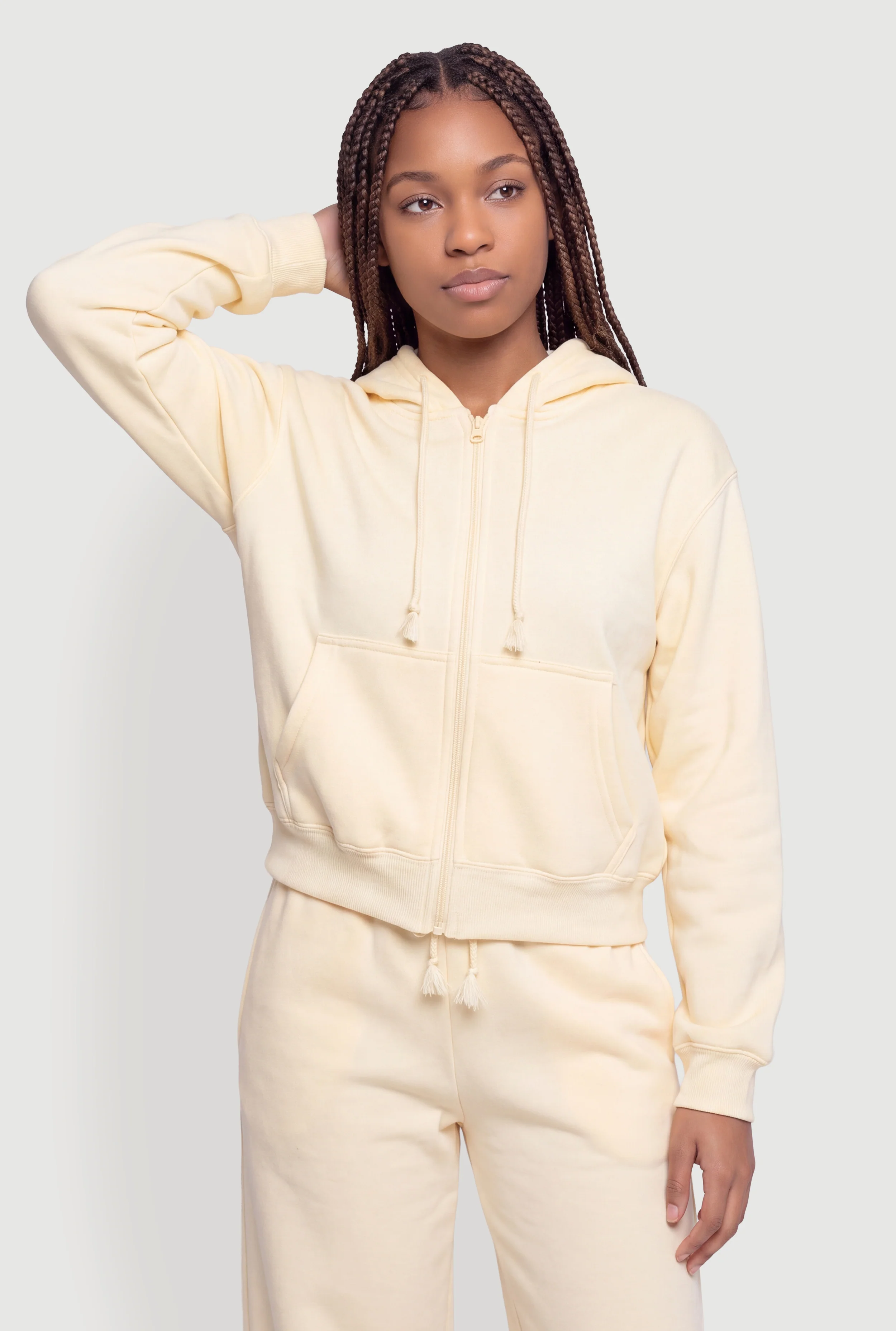Fleece Lined Zip Front Drawstring Hoodie
