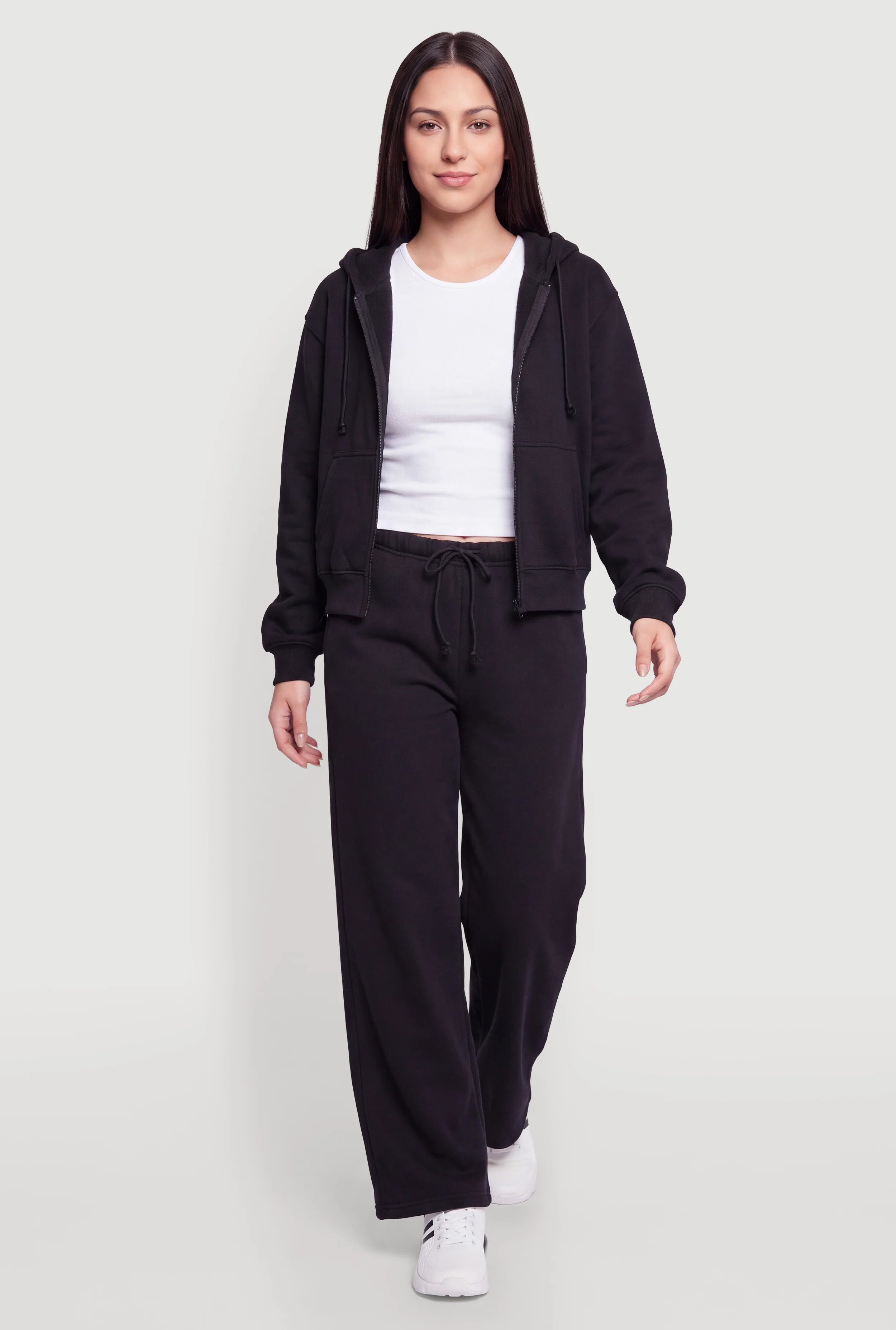 Fleece Lined Drawstring Waist Wide Leg Sweatpants