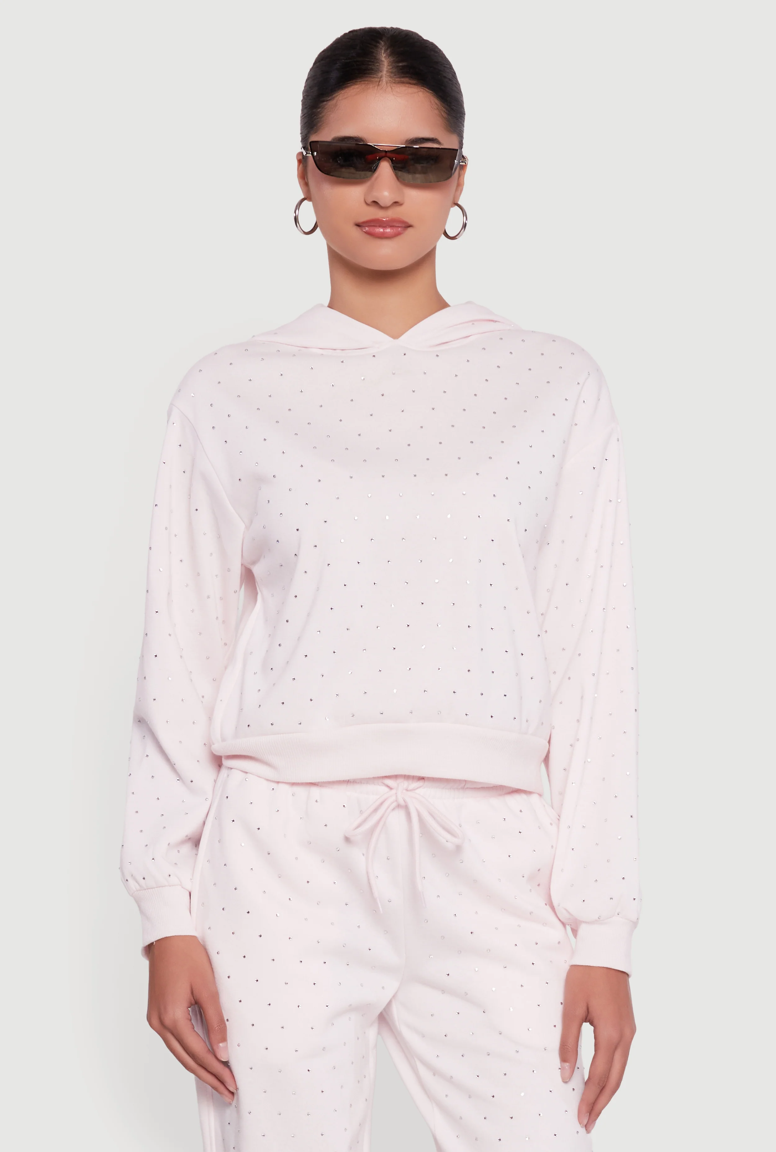 Almost Famous Rhinestone Studded Fleece Pullover Hoodie