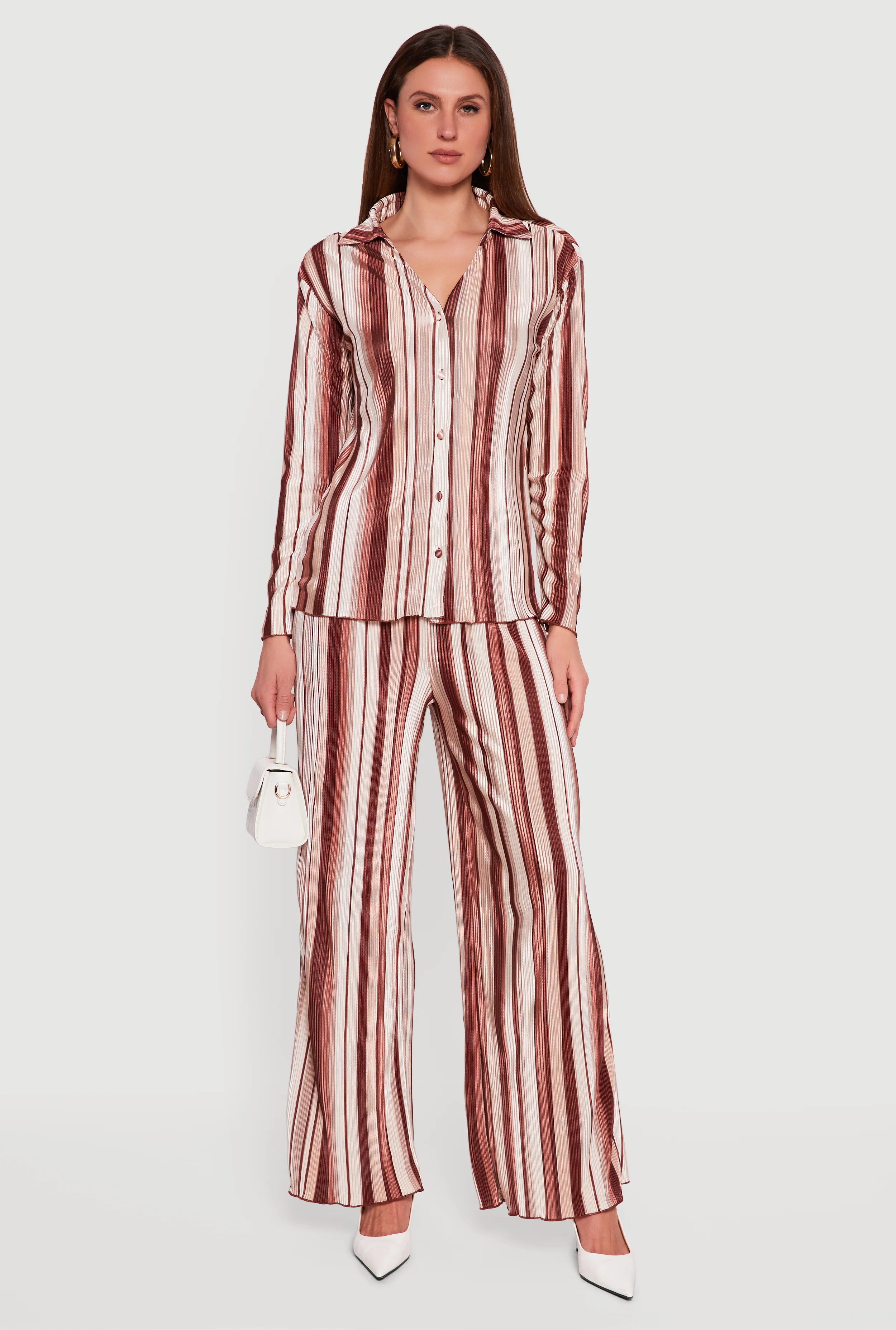 Striped High Waisted Wide Leg Plisse Pants