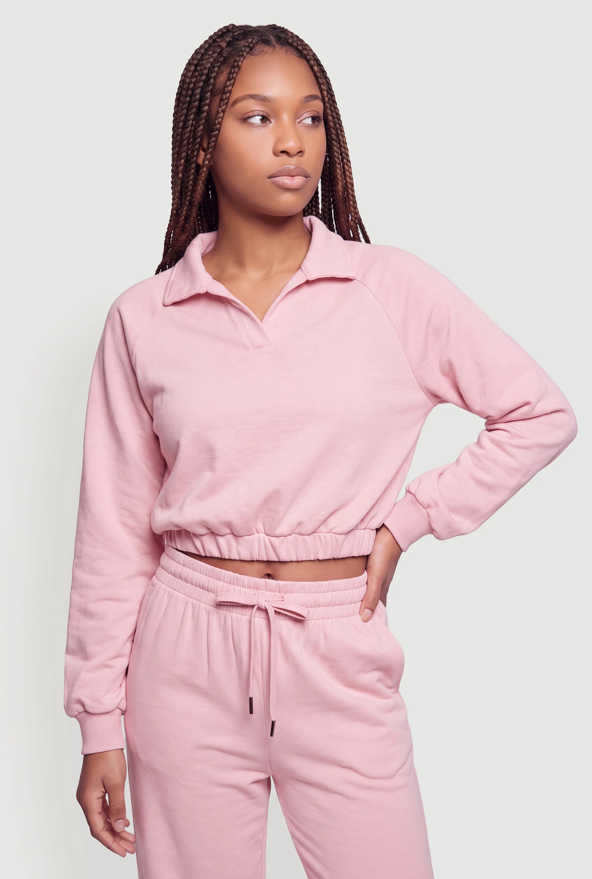 Long Sleeve Drawstring Hem Crop Sweatshirt