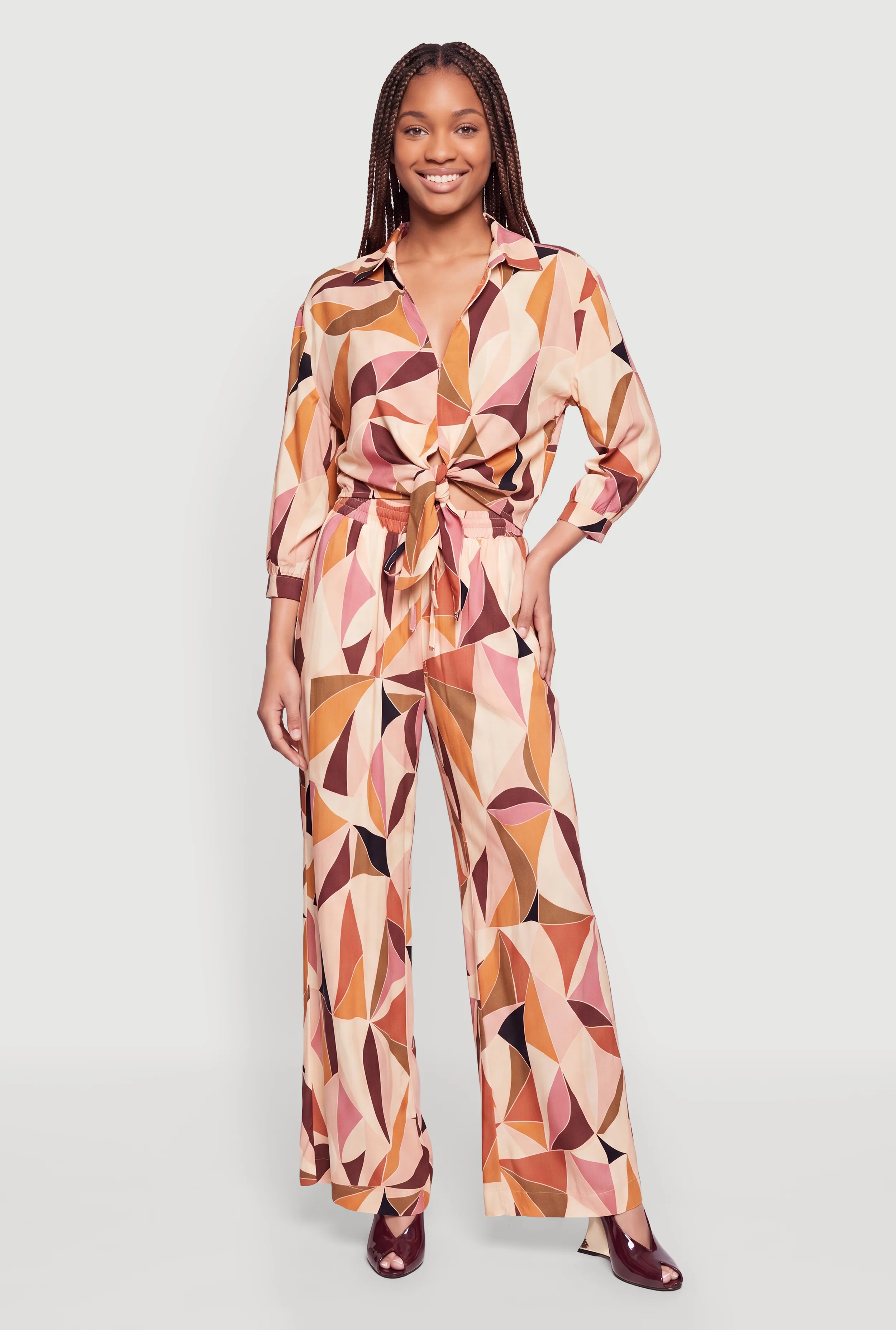 Printed Pattern Drawstring Waist Wide Leg Pants