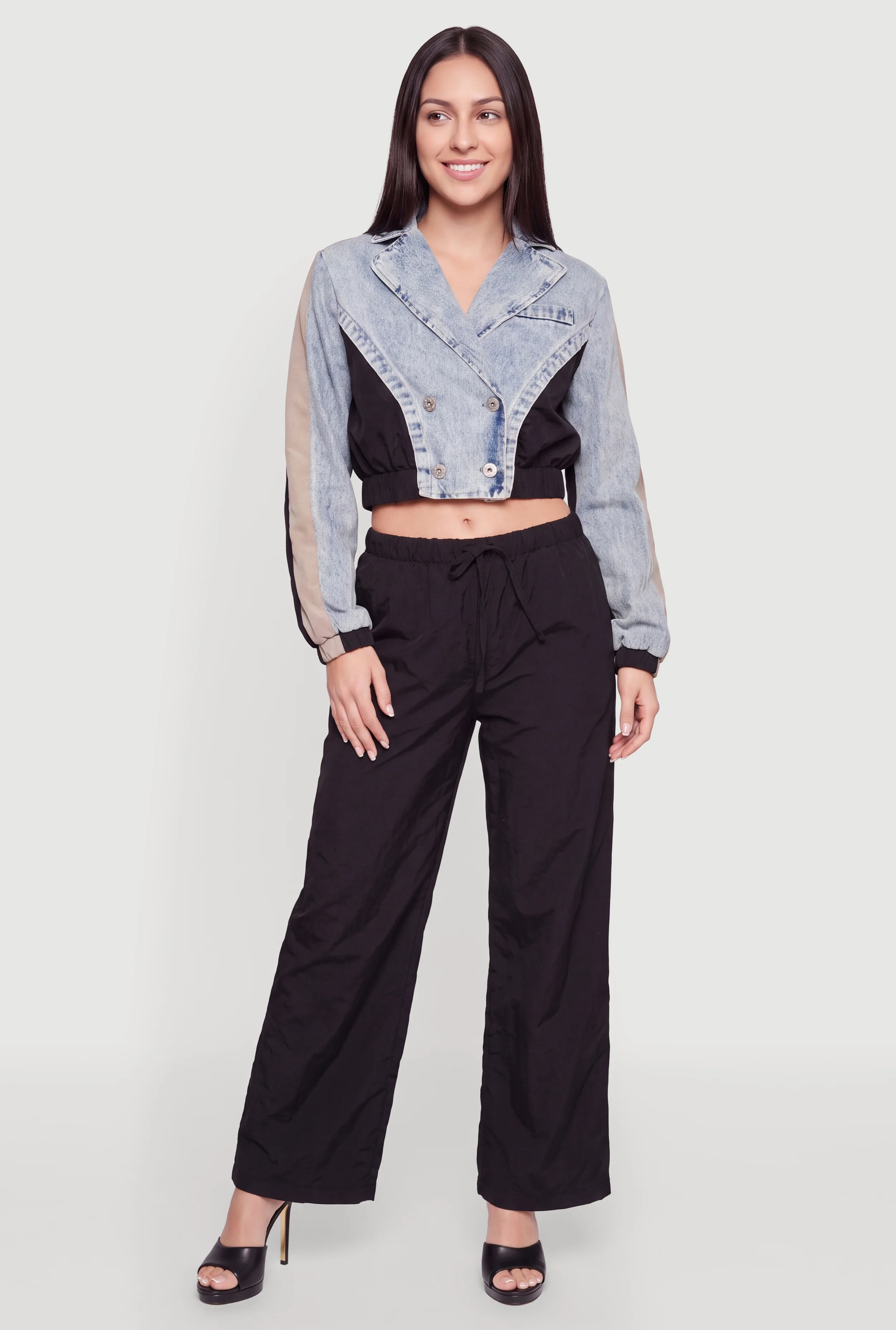 Drawstring Waisted Wide-Leg Nylon Pants
