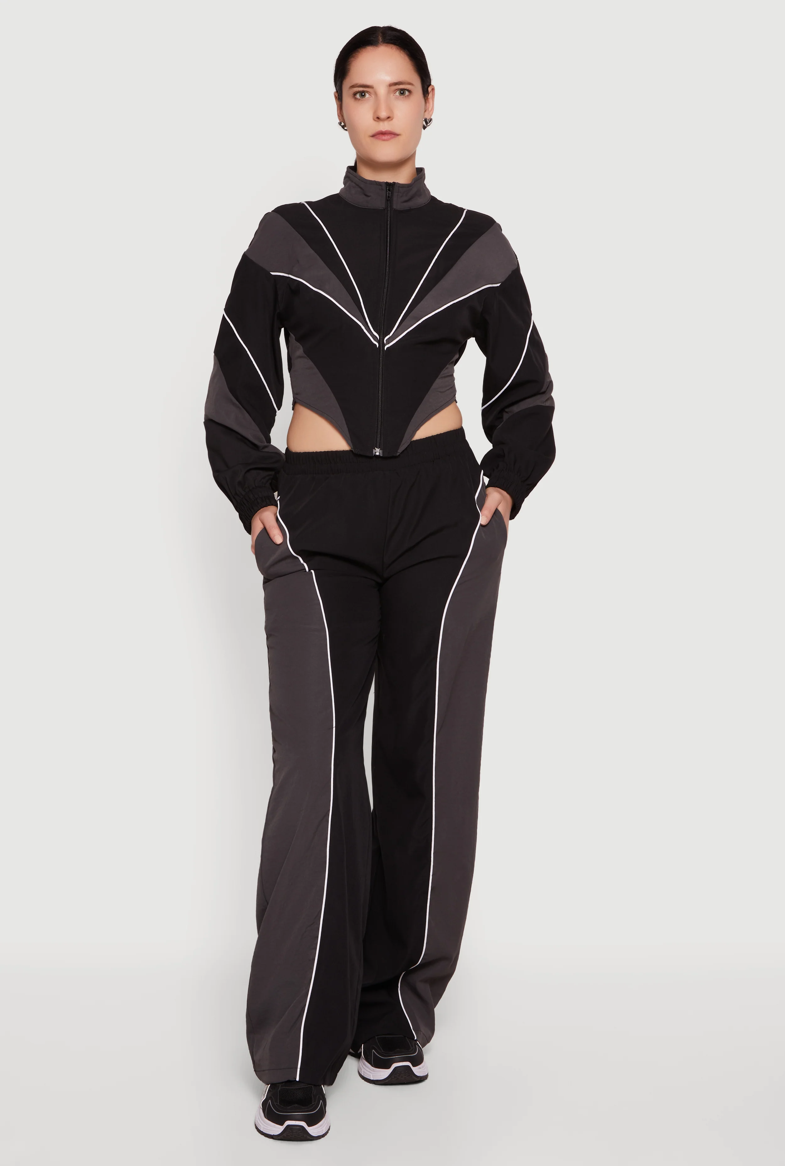 High Waisted Color Blocked Pants with Contrast Piping