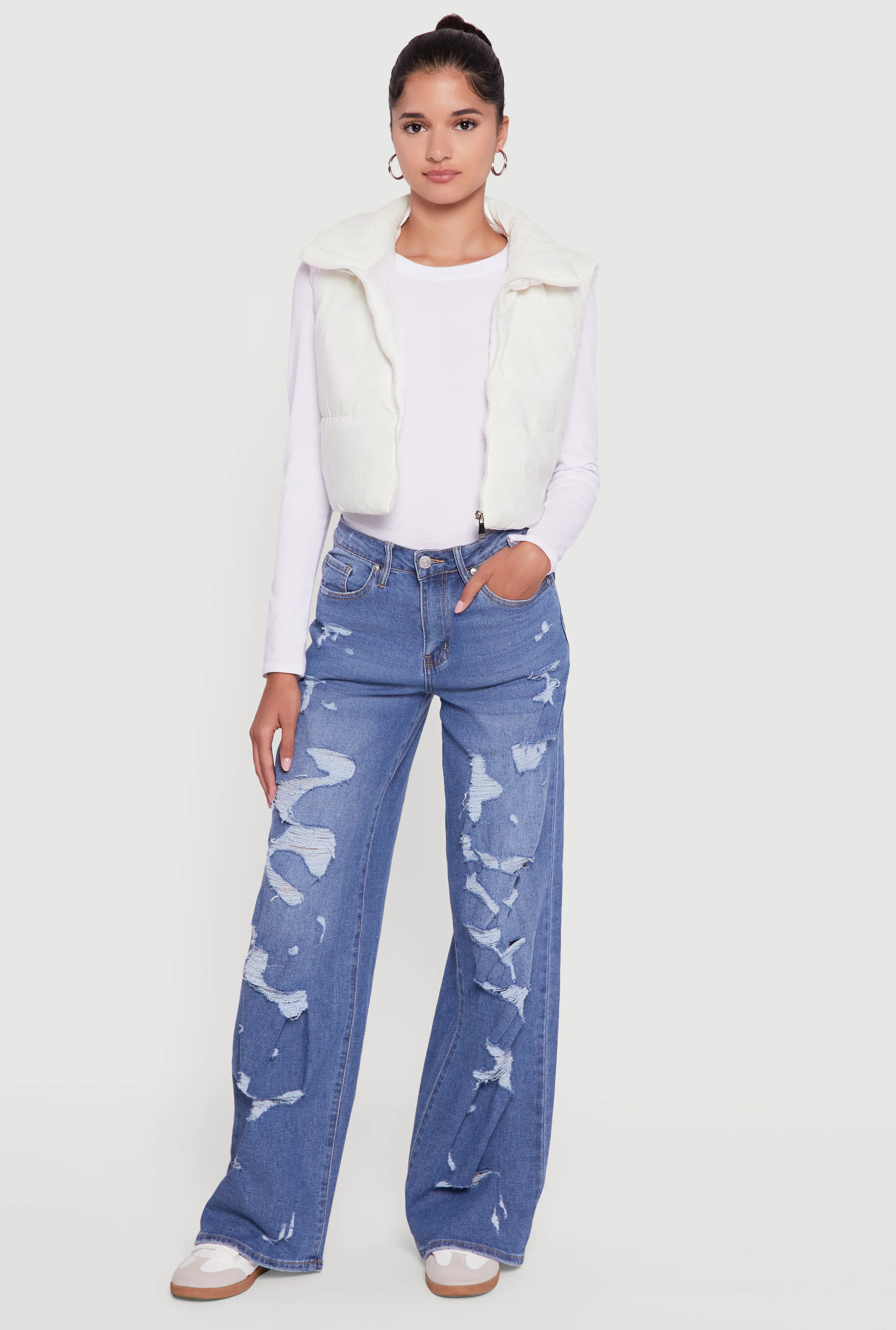 Drawstring Hem Cropped Zip Front Puffer Vest