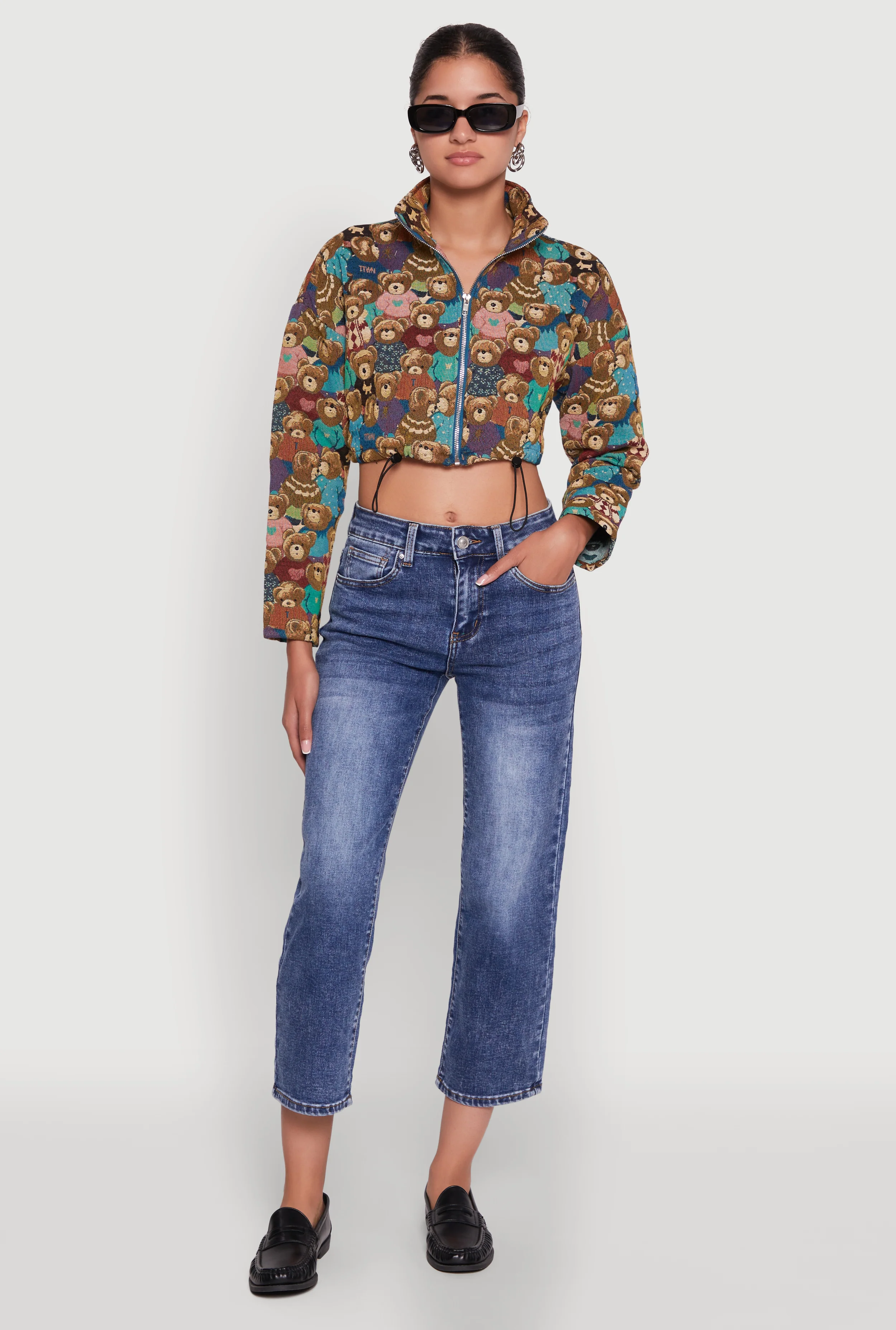 Daisy Patterned Jacquard Cropped Jacket