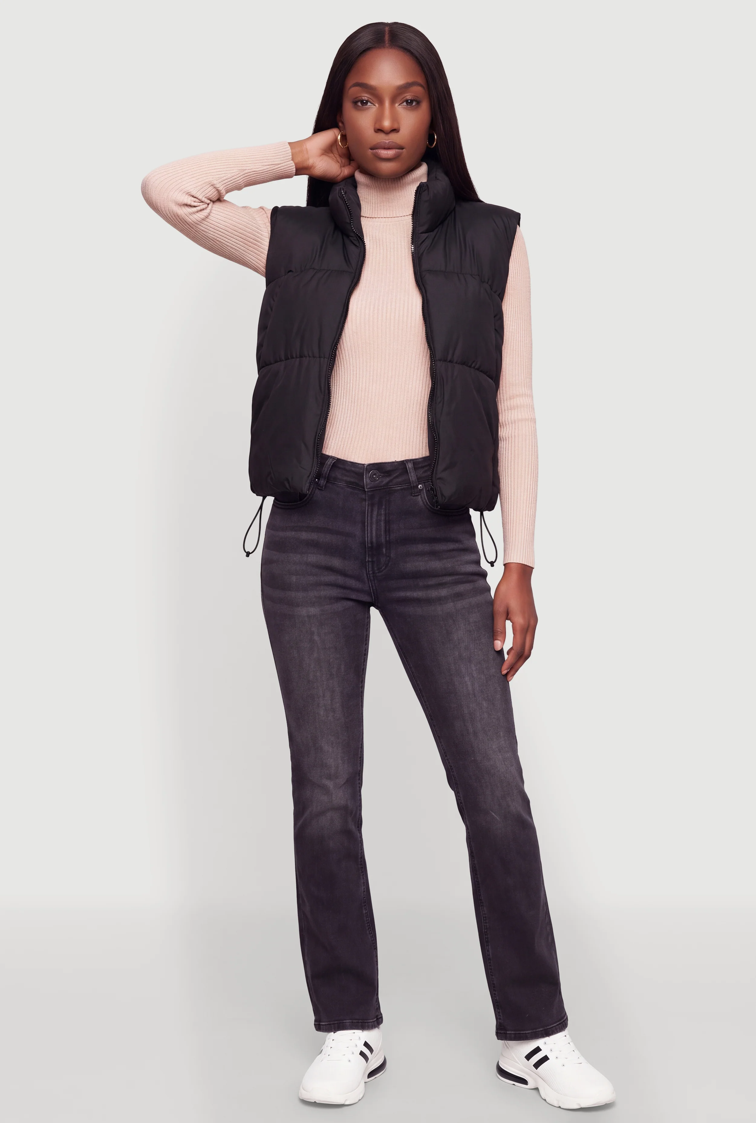 Faux Leather Zip Front Puffer Vest