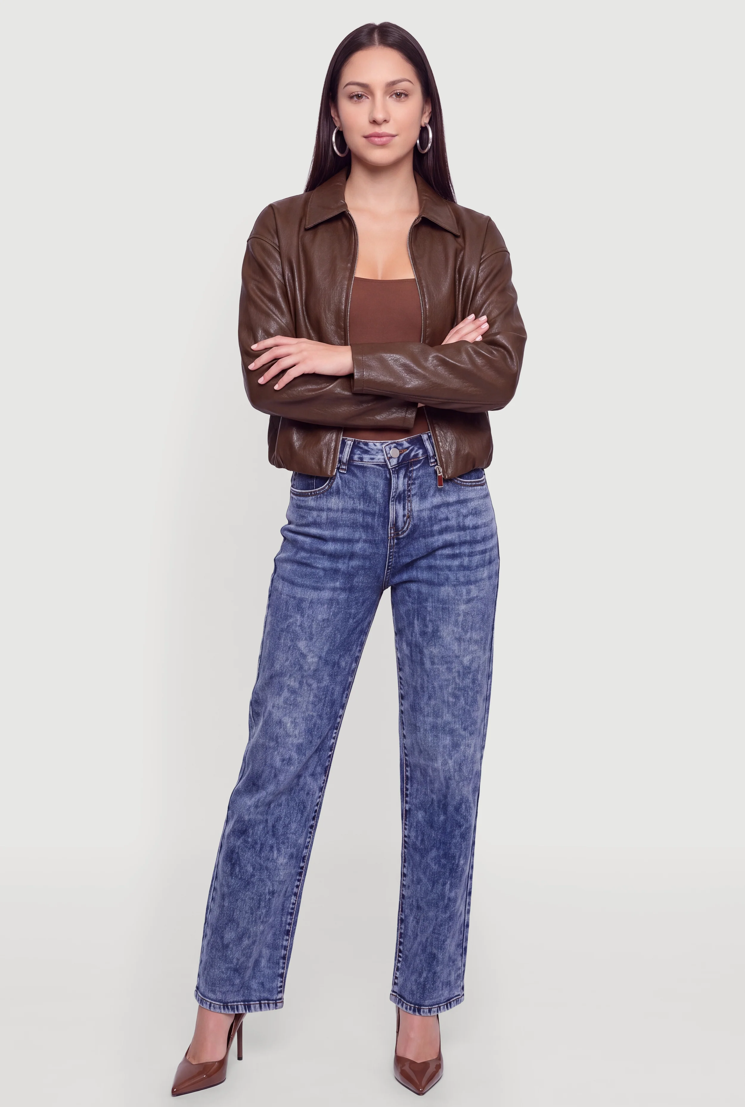 Faux Leather Bomber Jacket