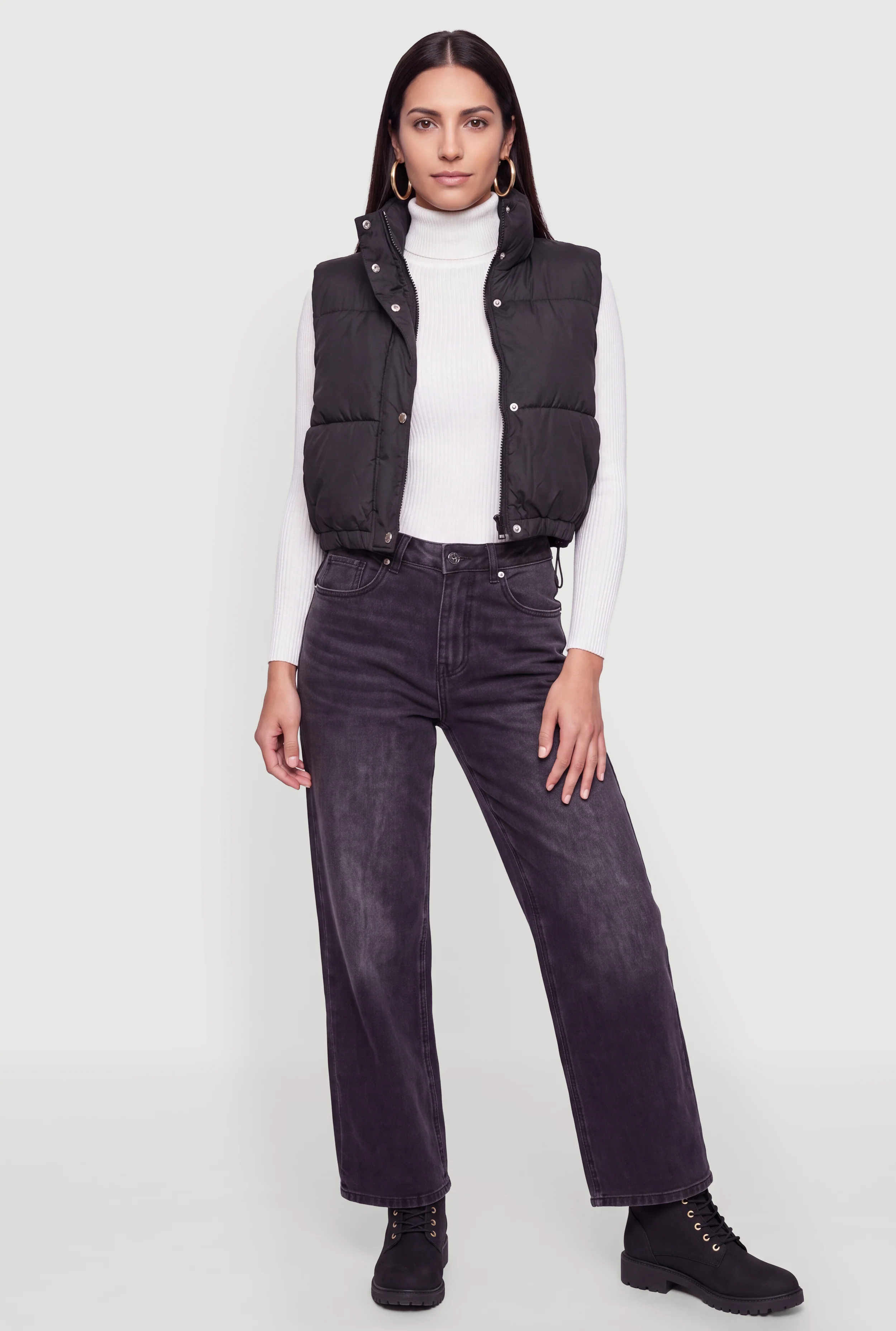 Mock Neck Toggle Drawstring Hem Puffer Vest