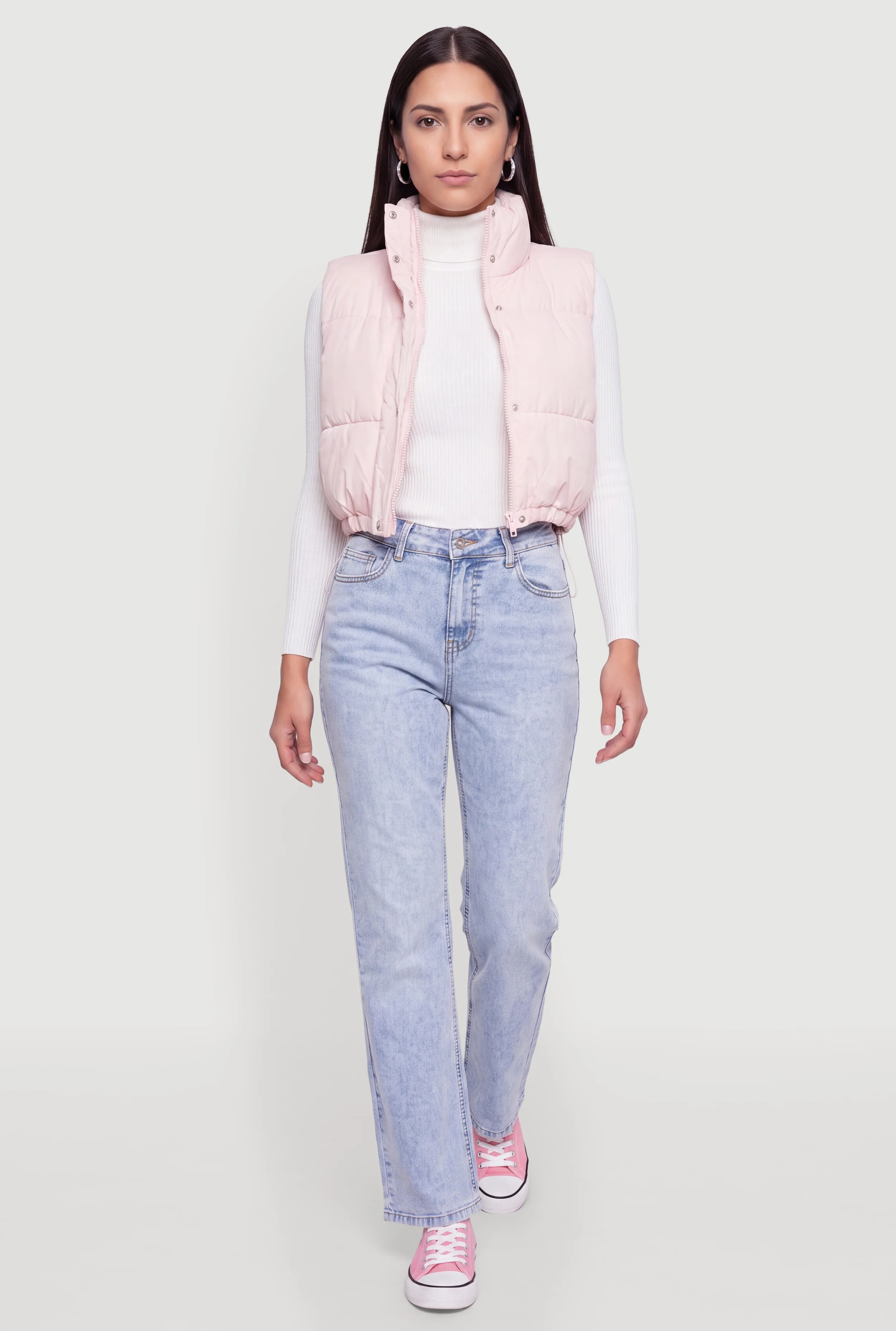 Mock Neck Toggle Drawstring Hem Puffer Vest