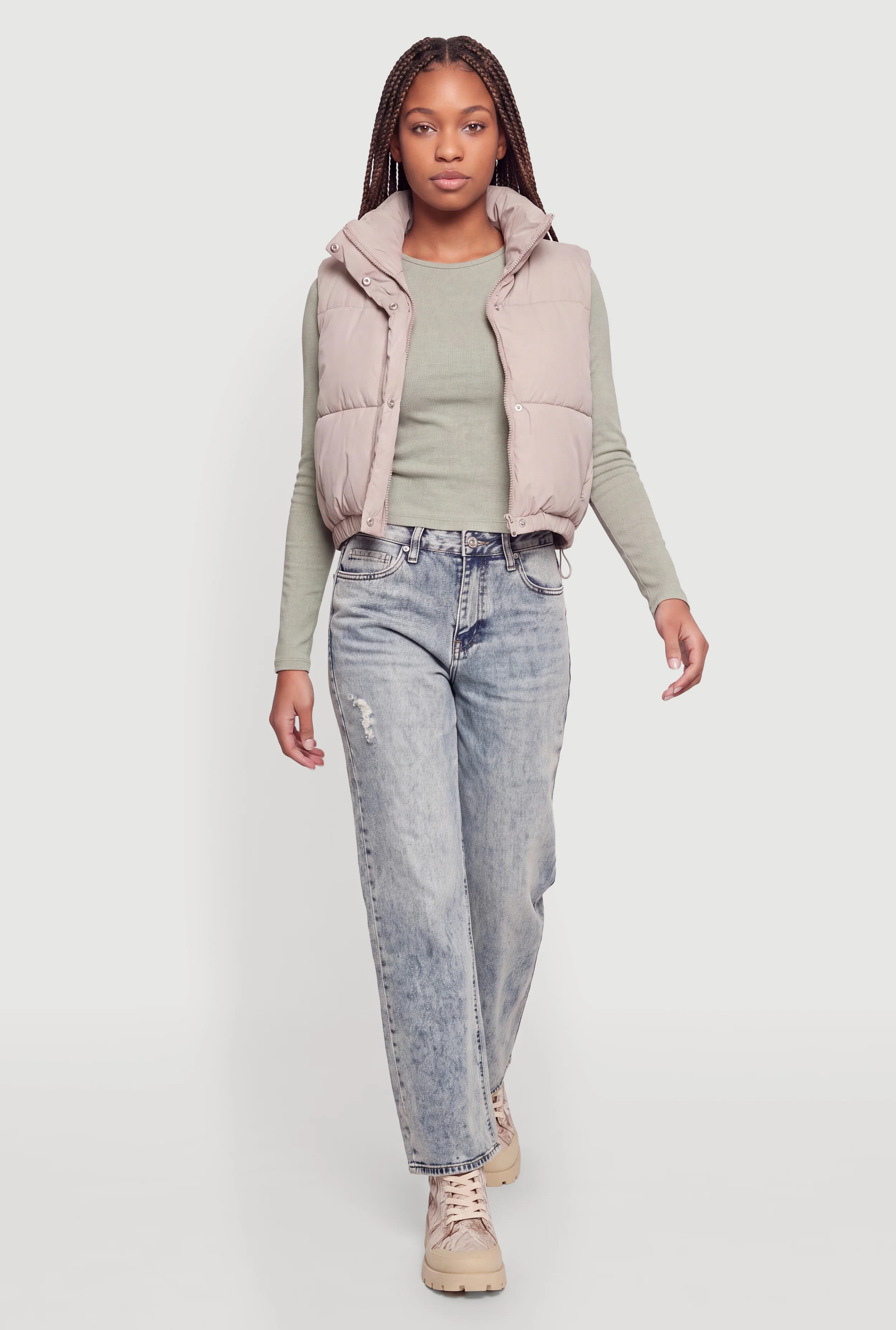 Mock Neck Toggle Drawstring Hem Puffer Vest