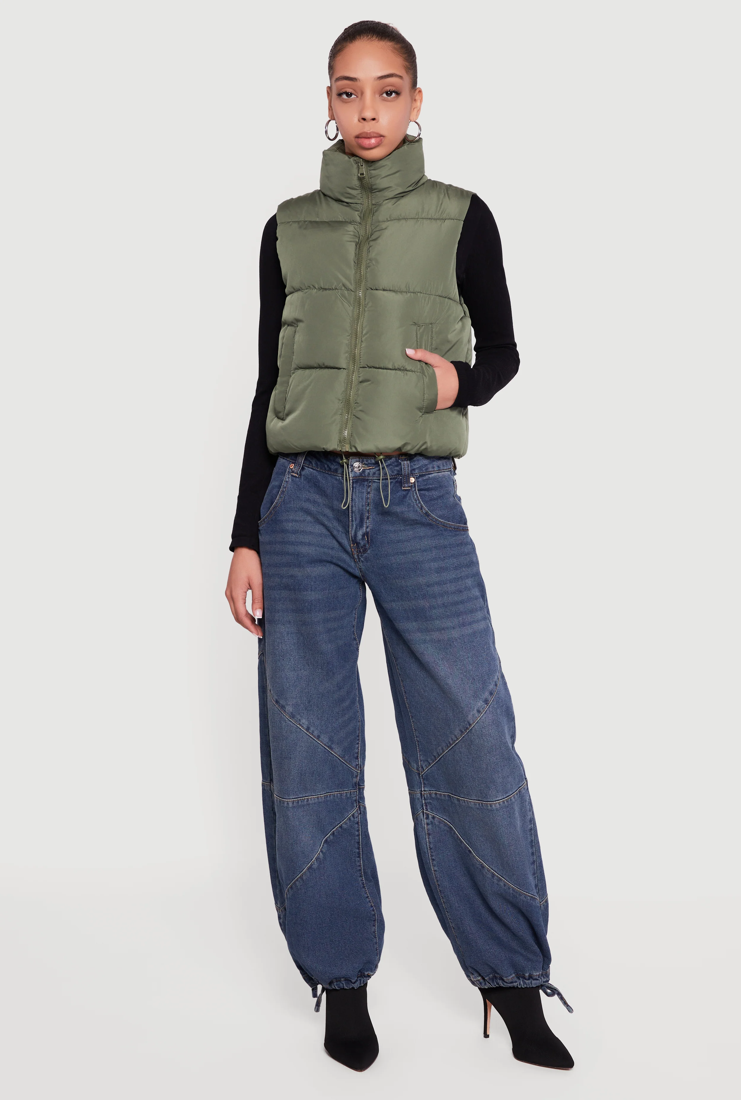 Almost Famous Mock Neck Zip Front Puffer Vest