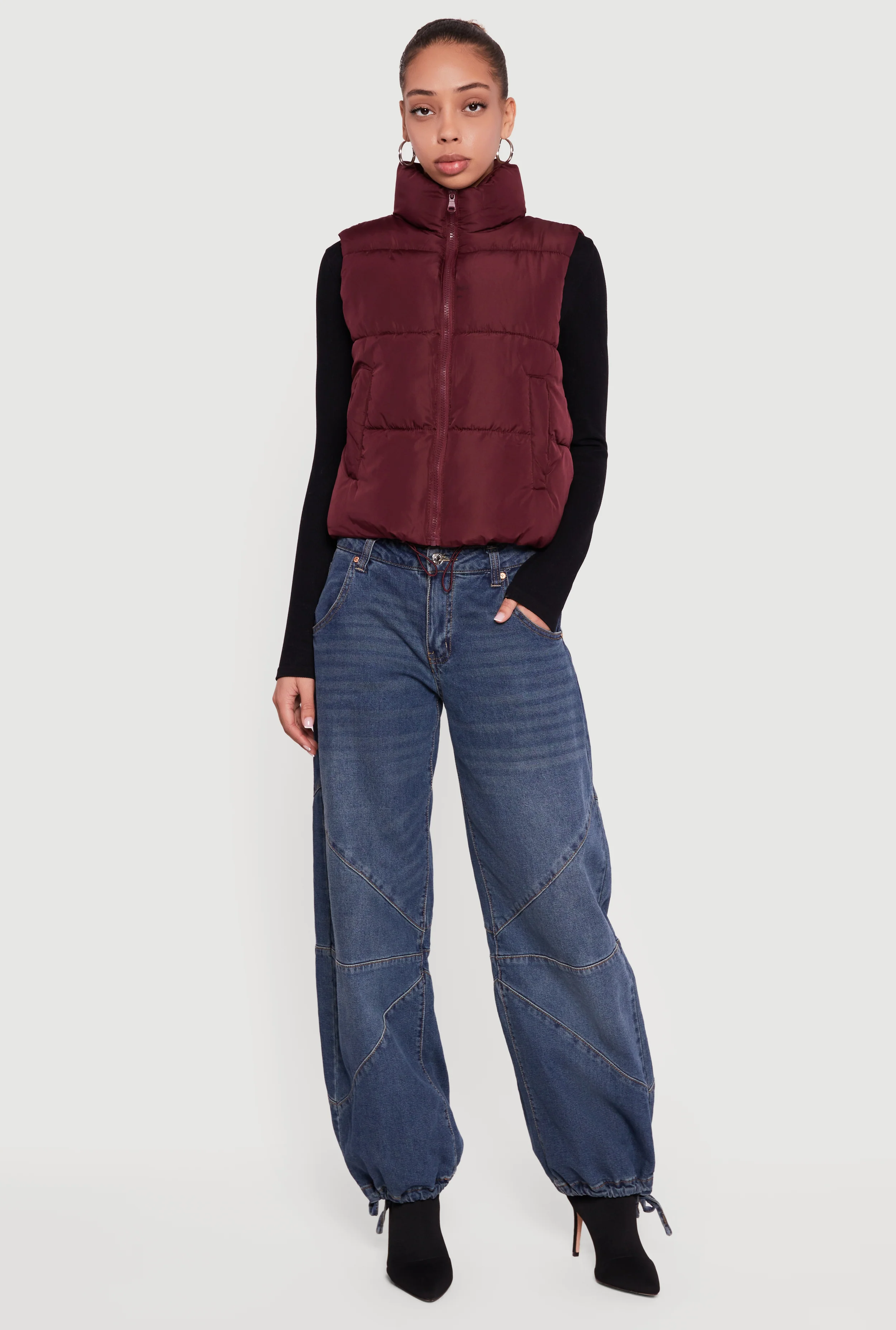 Almost Famous Mock Neck Zip Front Puffer Vest