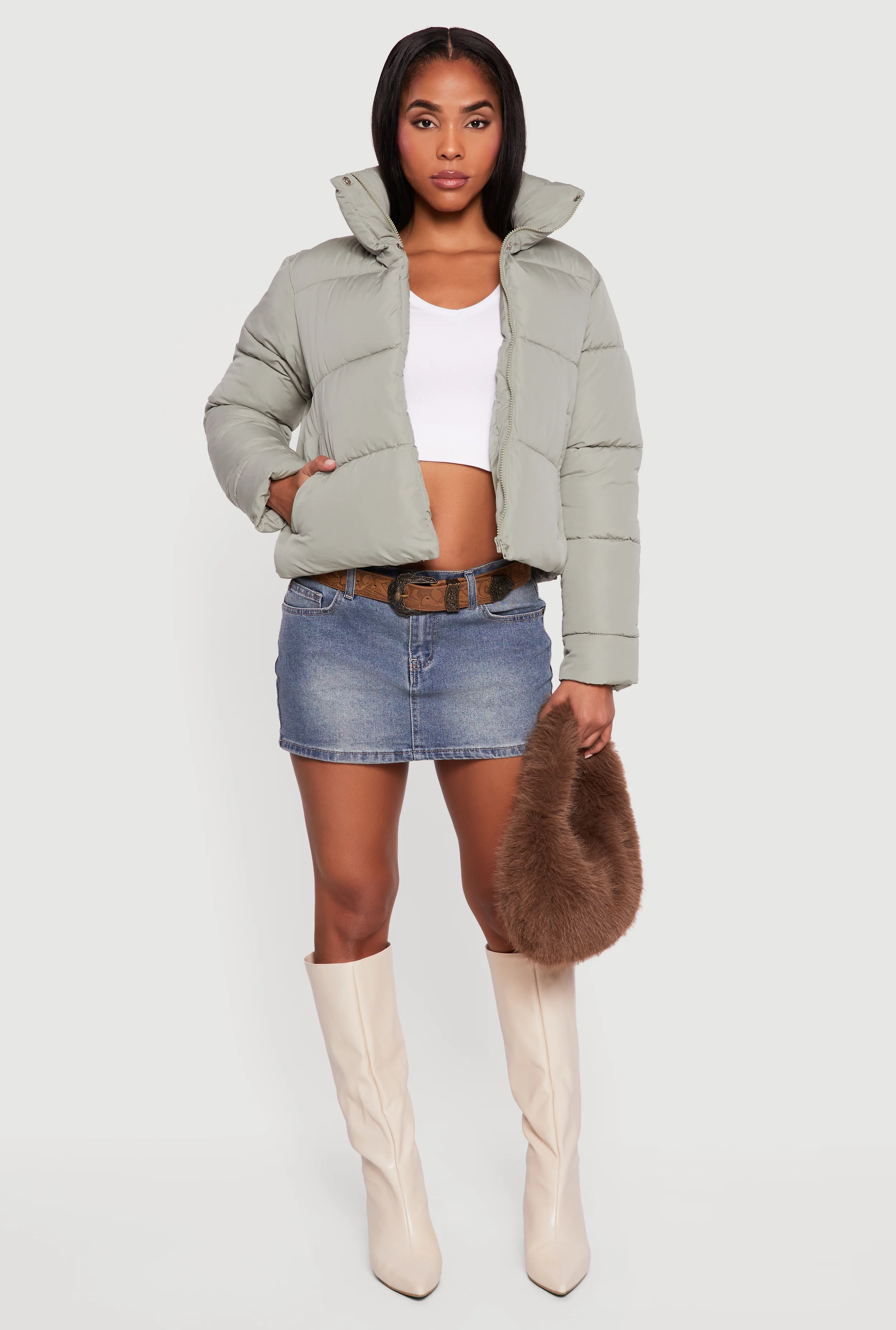 Almost Famous Mock Neck Zip Front Puffer Jacket