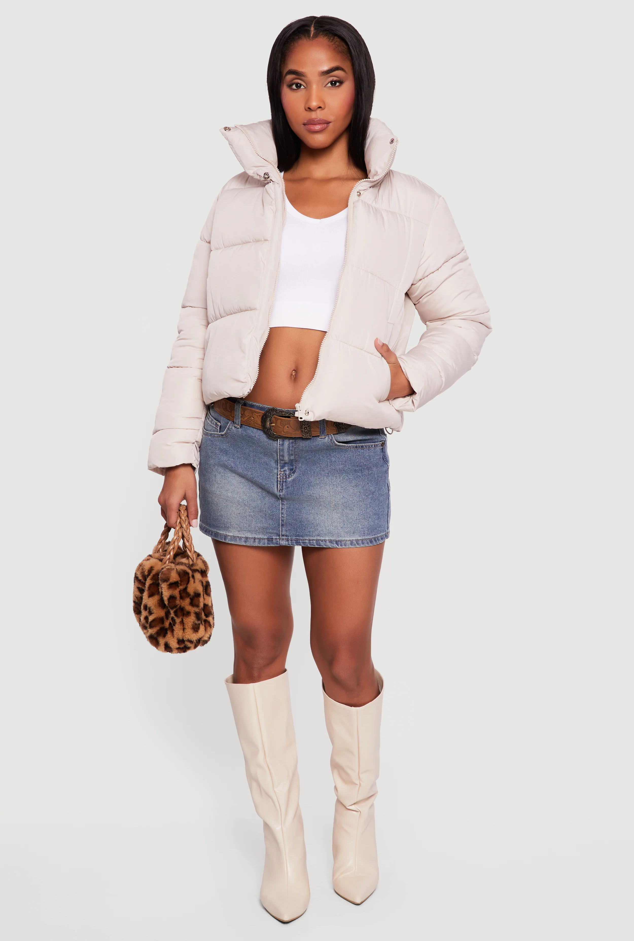 Almost Famous Mock Neck Zip Front Puffer Jacket