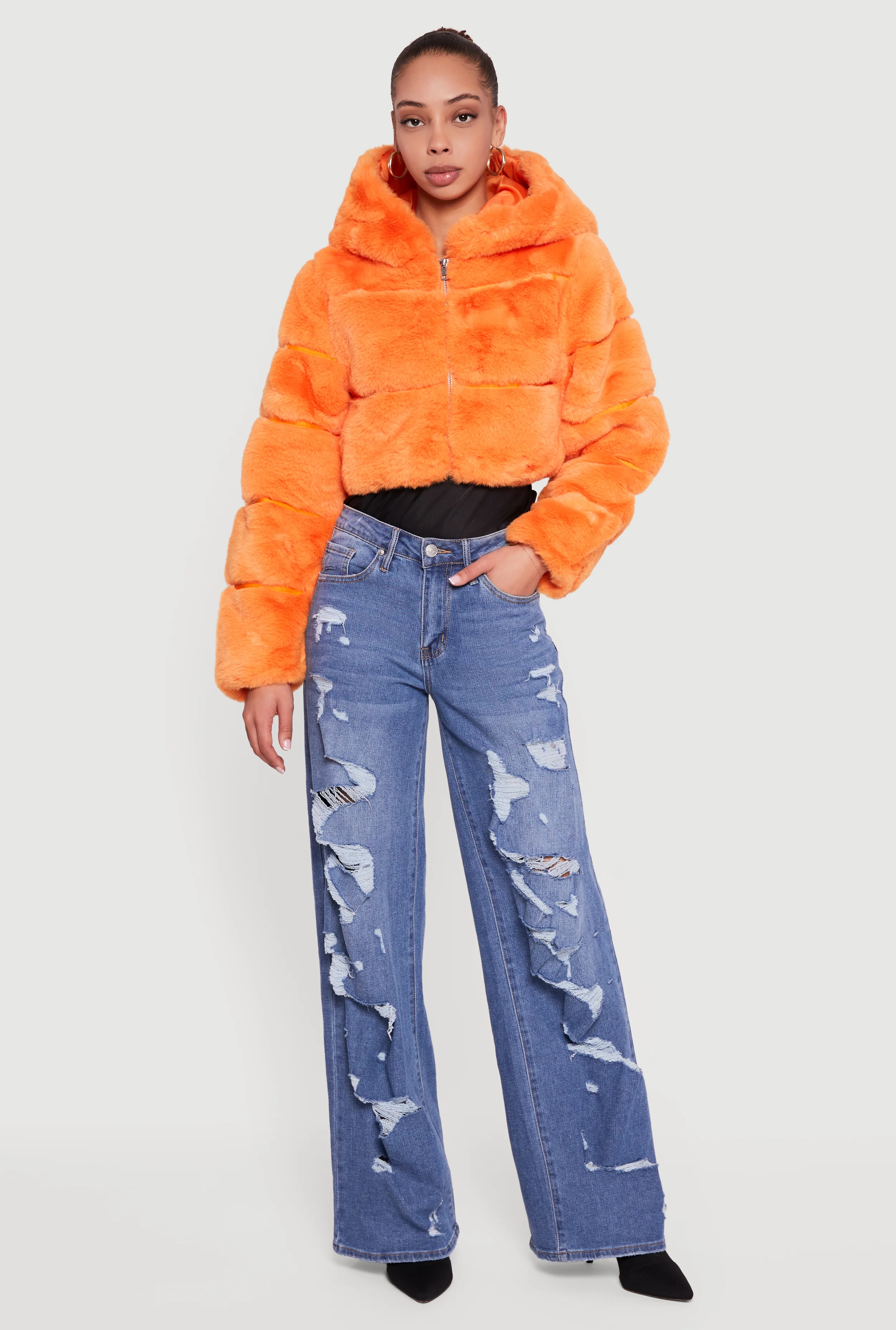 Faux Fur Cropped Hooded Jacket