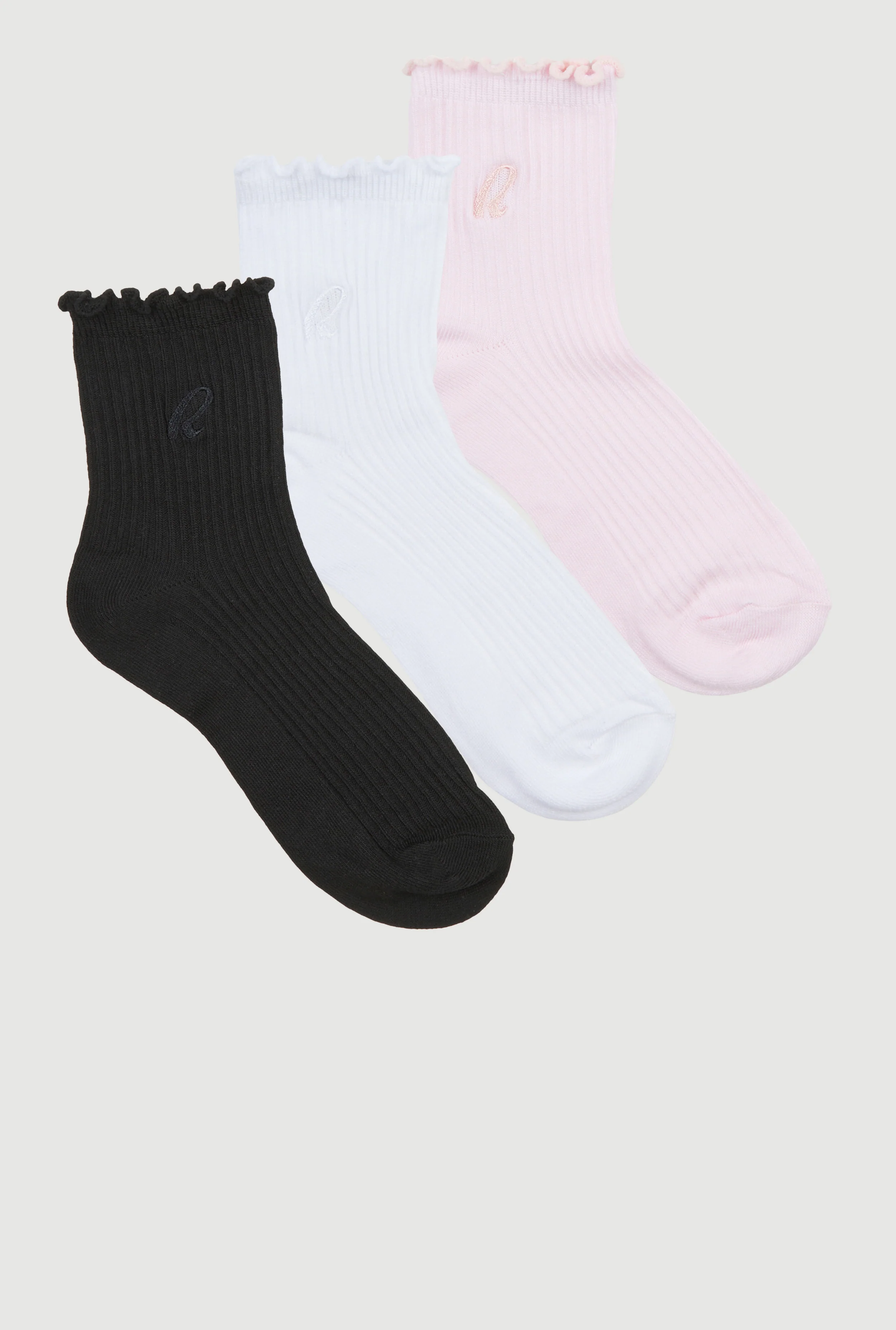 R Collection Lettuce Edge Mid Crew Socks 3 Pack