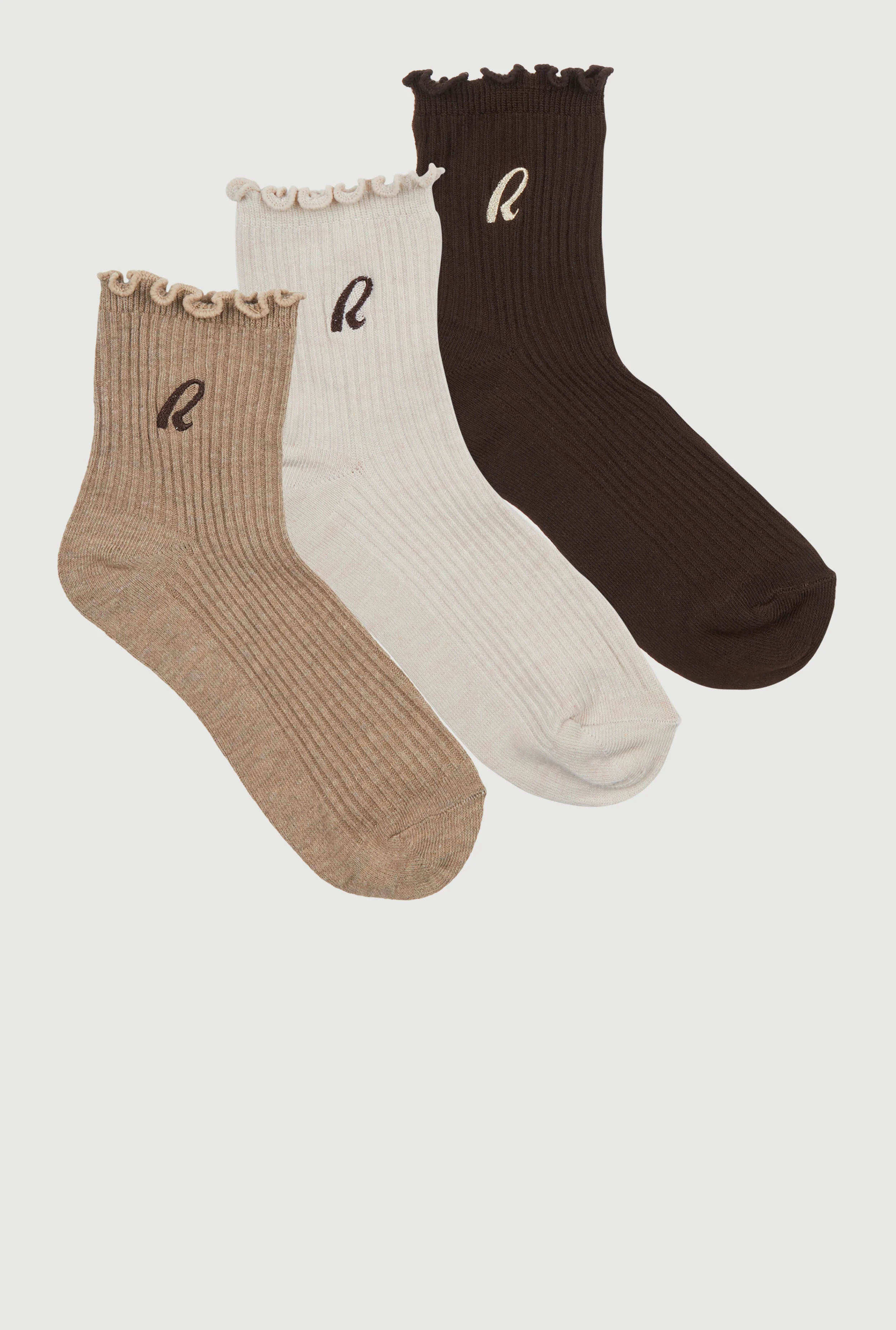 R Collection Lettuce Edge Mid-Crew Socks 3 Pack