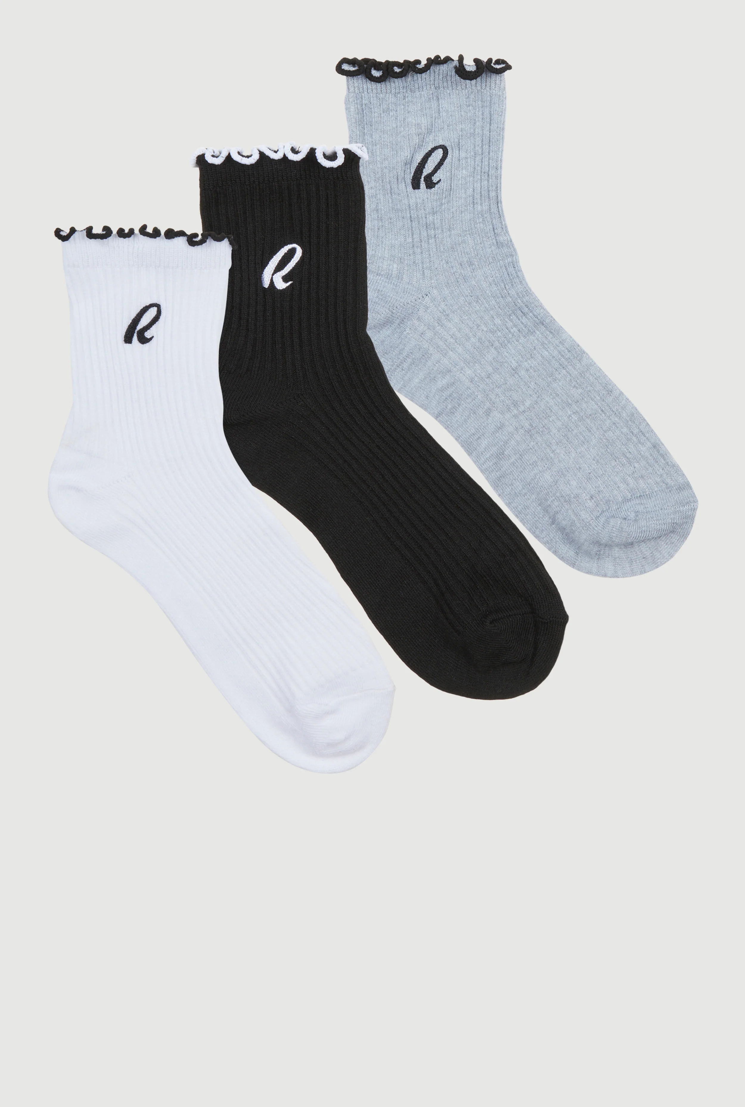 R Collection Lettuce Edge Mid-Crew Socks 3 Pack