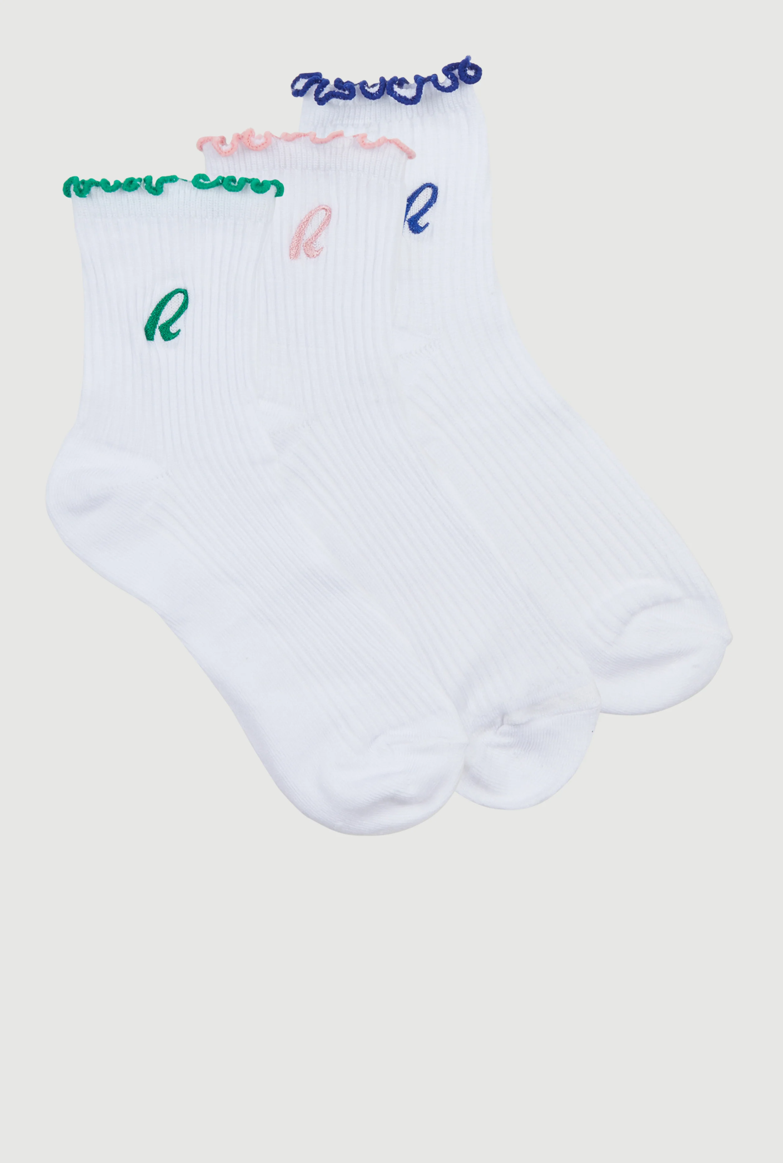 R Collection Lettuce Edge Mid-Crew Socks 3 Pack