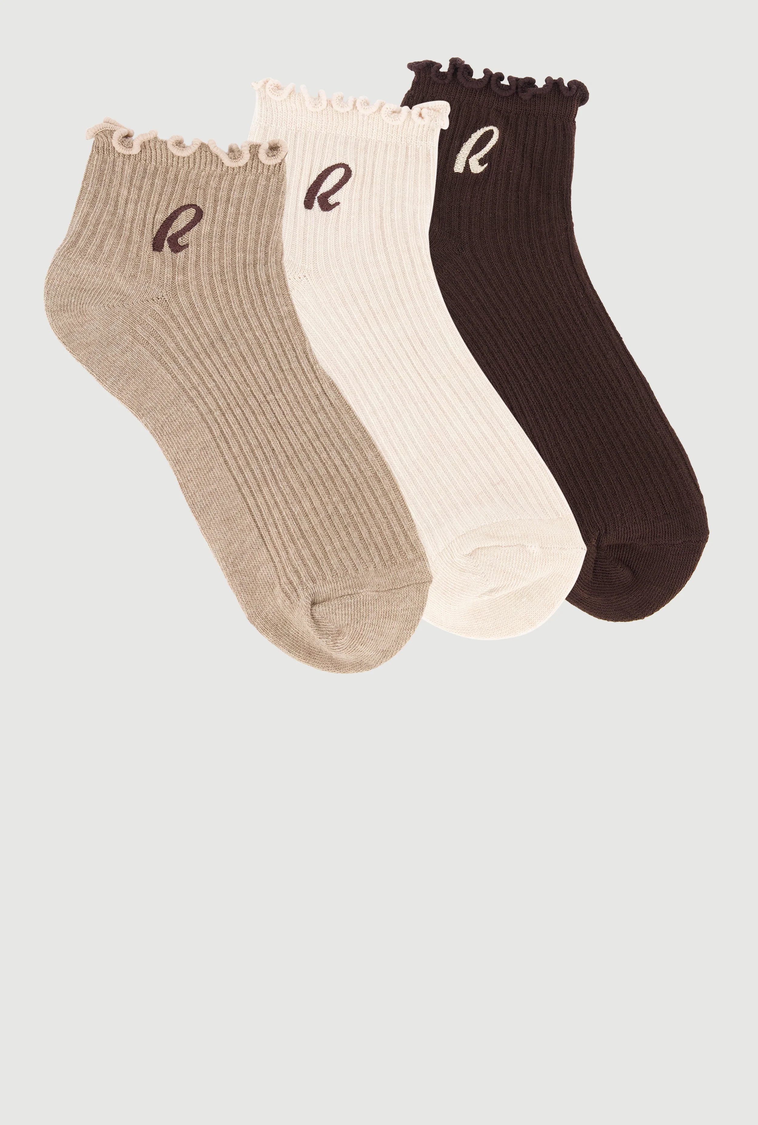 R Collection Lettuce Edge Quarter Socks 3 Pack