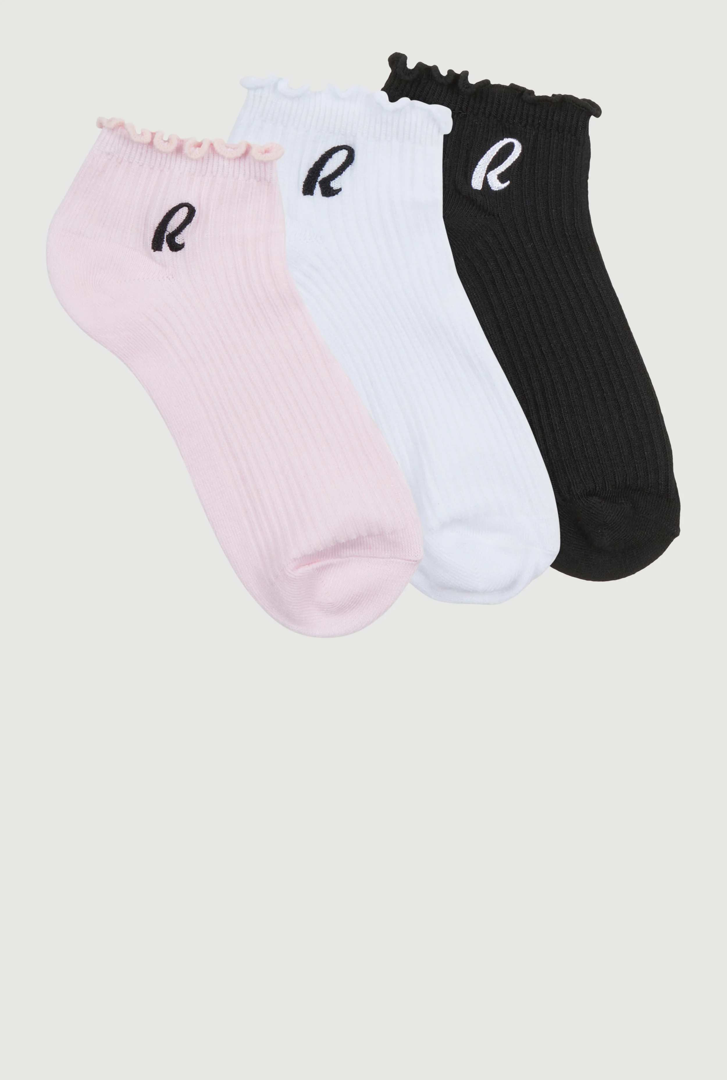 R Collection Lettuce Edge Quarter Socks 3 Pack