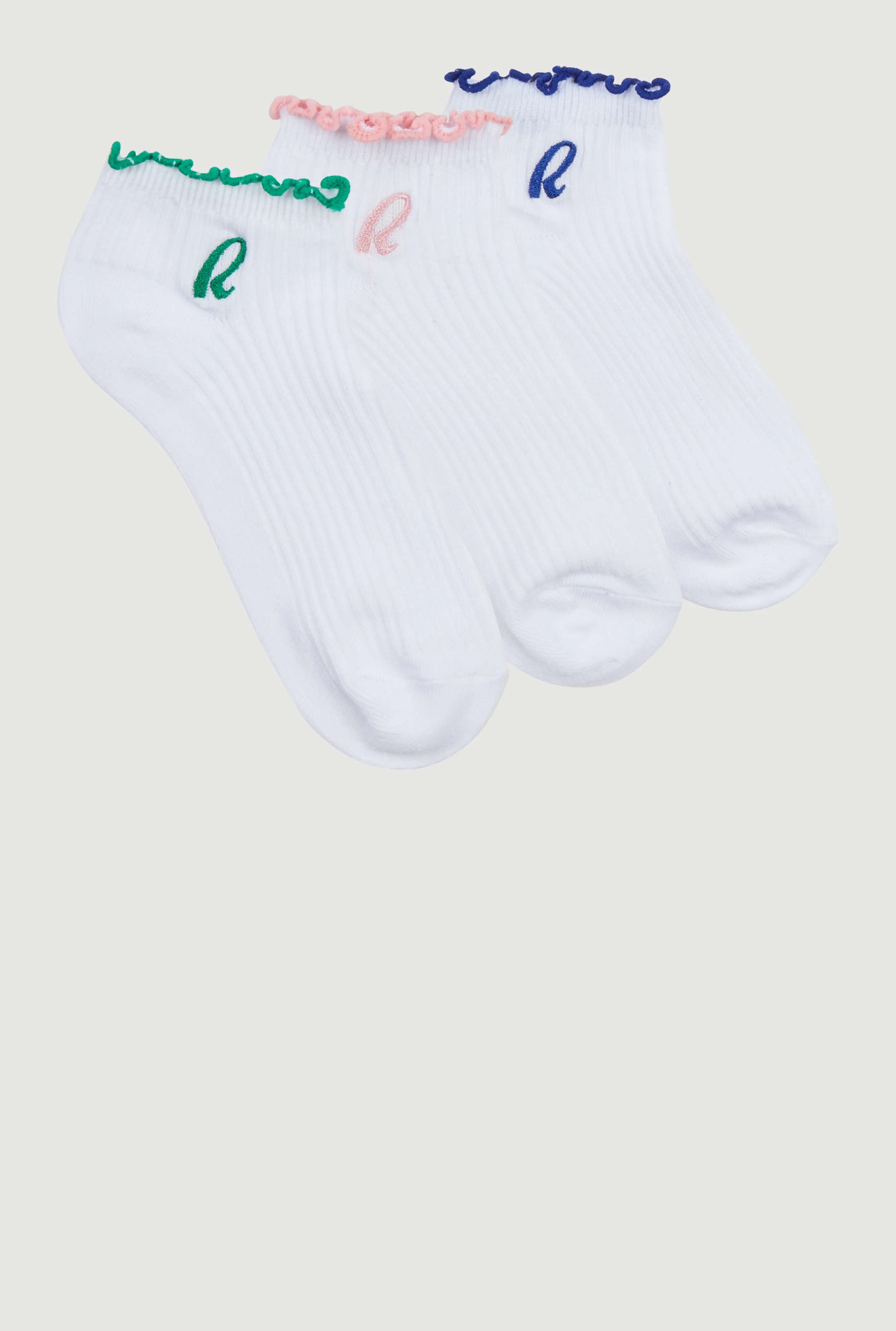 R Collection Lettuce Edge Quarter Socks 3 Pack