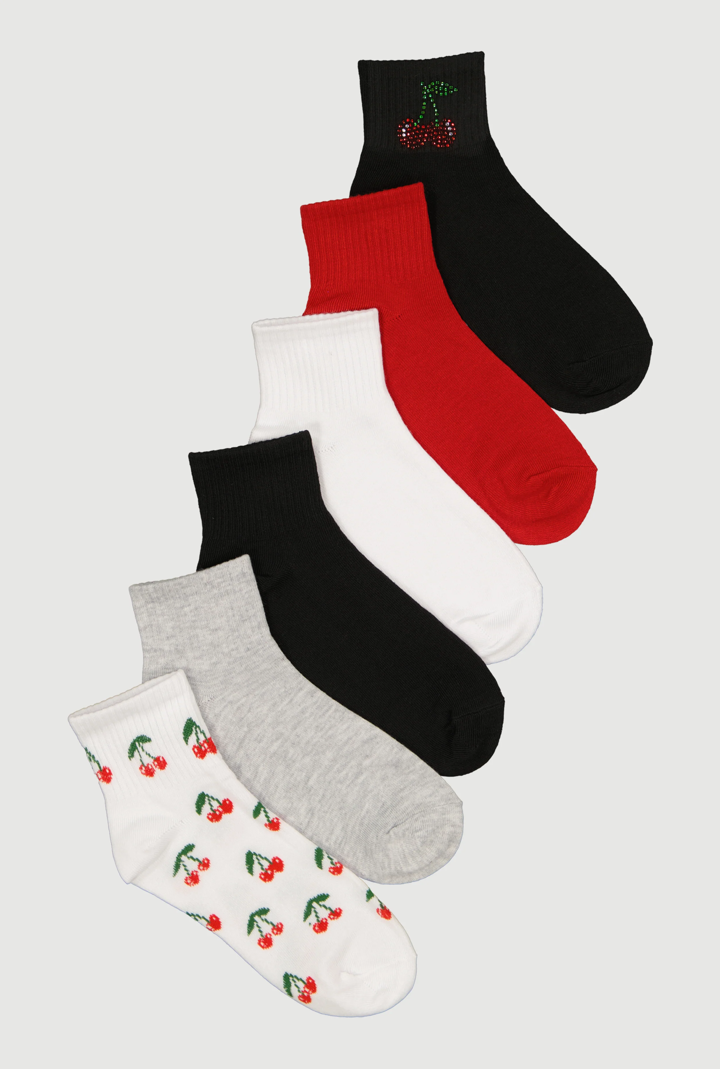 Cherry Graphic Quarter Socks 6 Pack Size 5-10