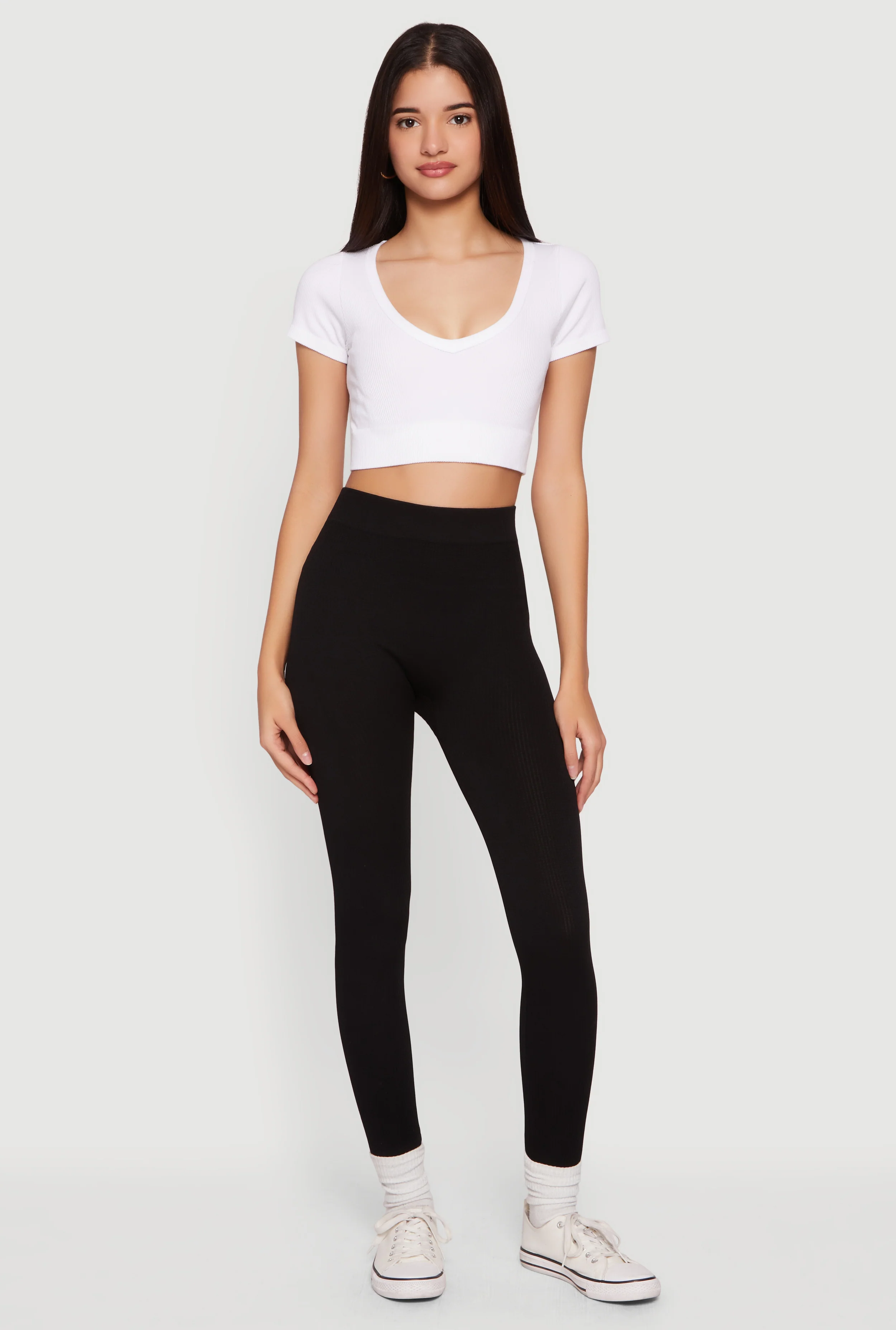 High Waisted Ribbed Knit Cropped Leggings